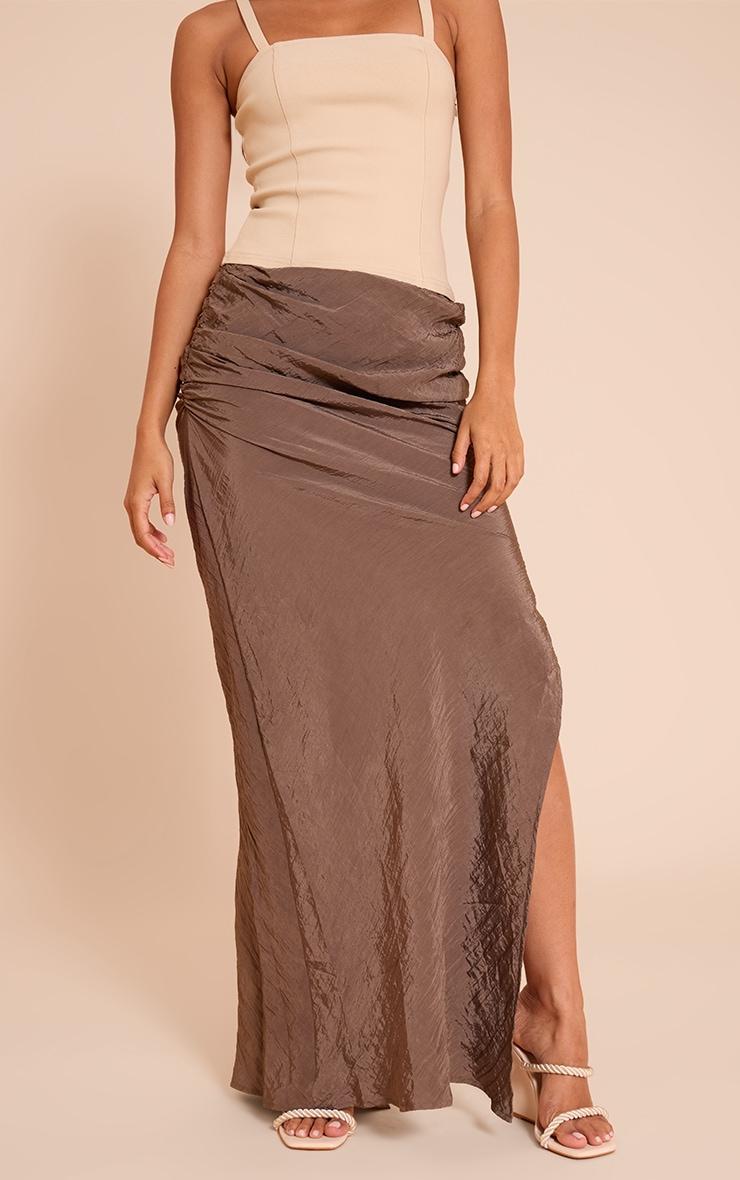 Mocha Textured Woven Maxi Skirt Product Image