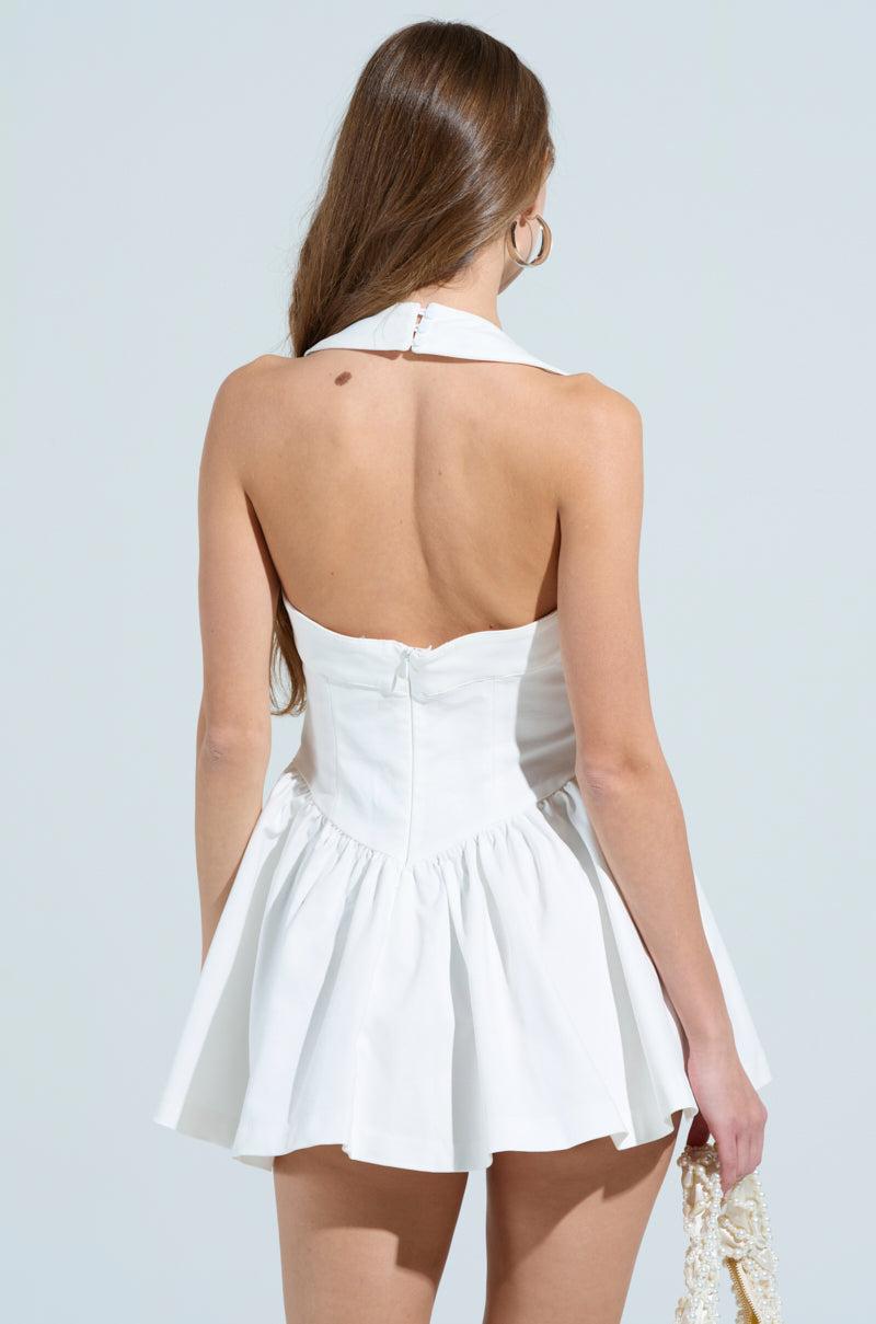 ROSALIA STRETCH LINEN MINI DRESS IN WHITE Product Image