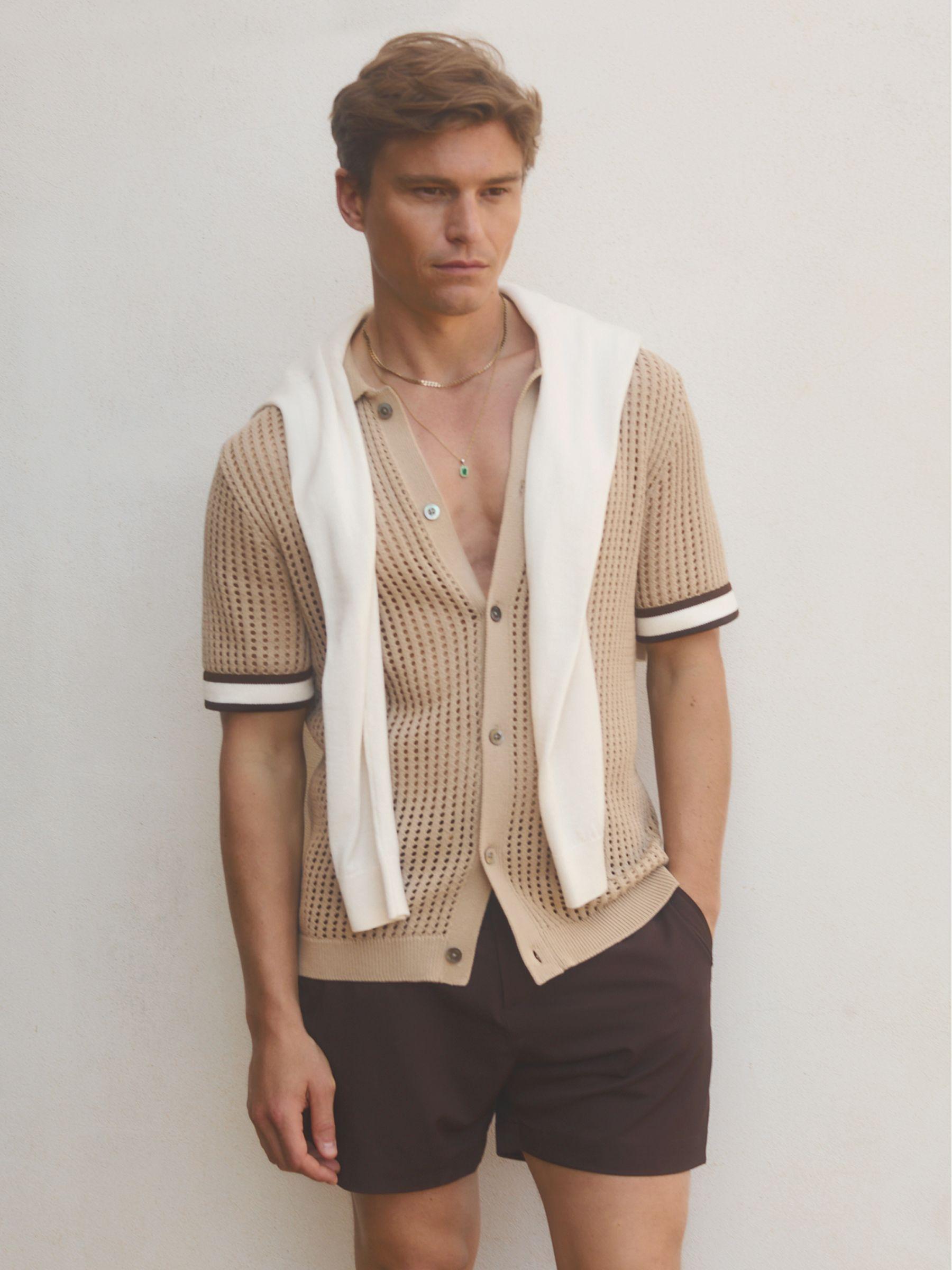 Reiss | Ché Open-Stitch Cuban Collar Shirt in Camel Product Image