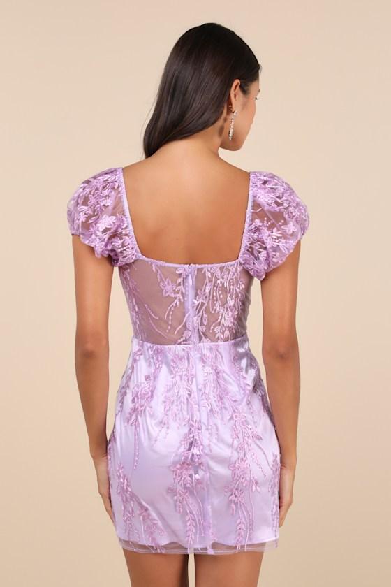 Seriously Cute Lavender Embroidered Mesh Puff Sleeve Mini Dress Product Image