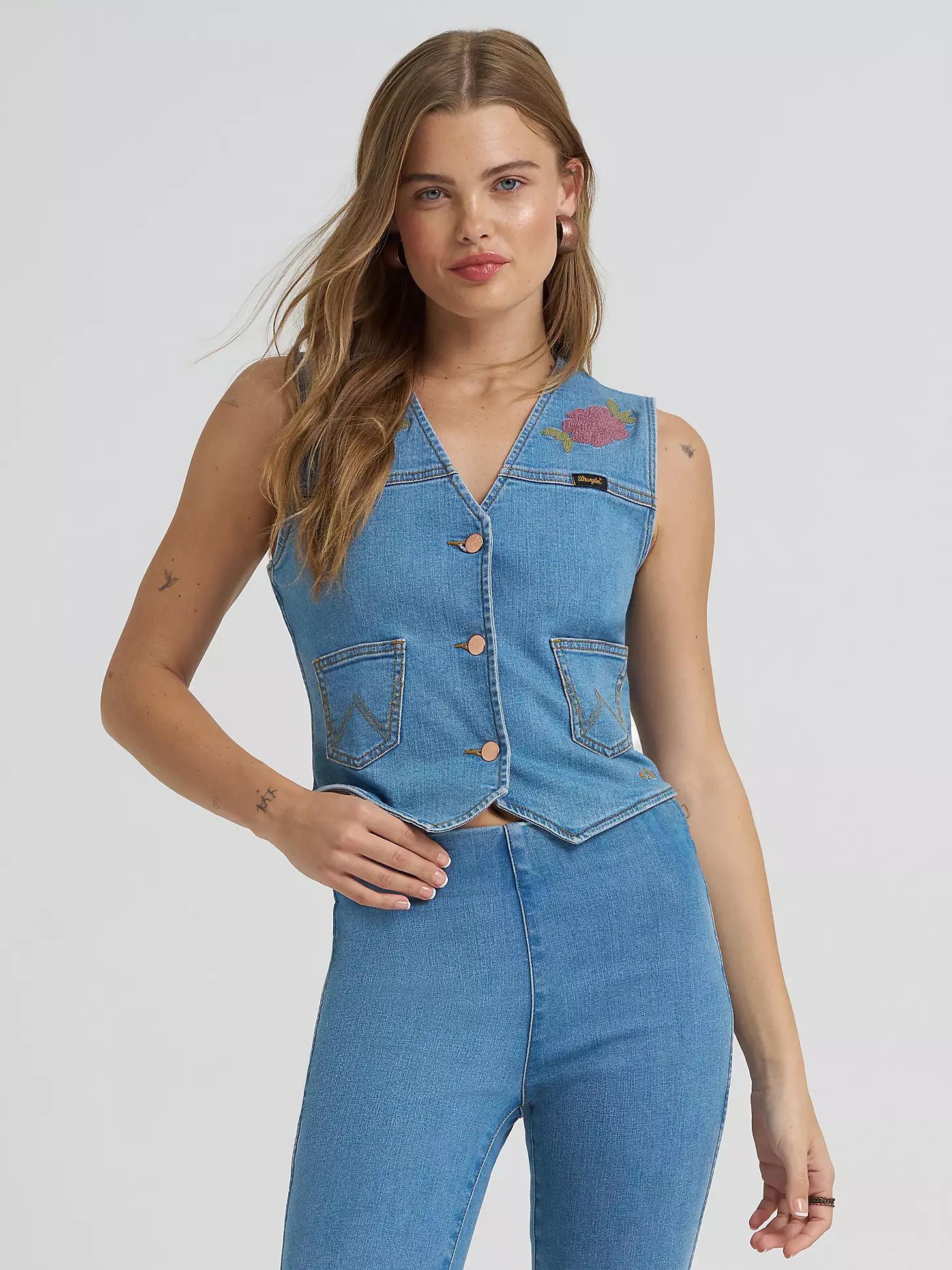 Lainey Wilson x Wrangler Embroidered Denim Vest | Women's JACKETS & OUTERWEAR | Wrangler® Product Image