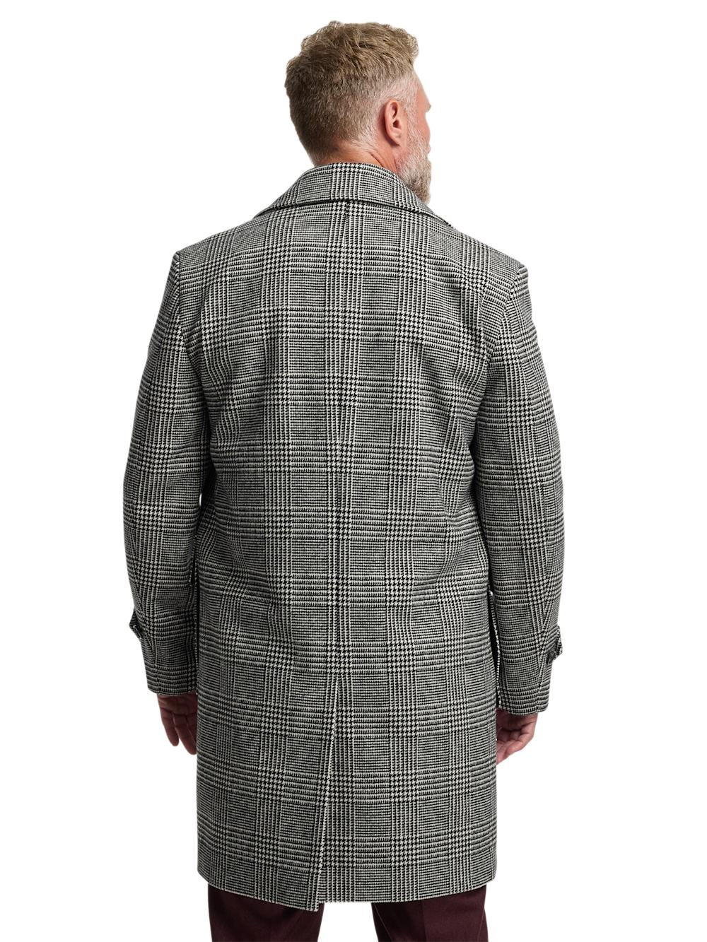 Wool Blend Plaid Double Breasted Topcoat - Black/white Product Image