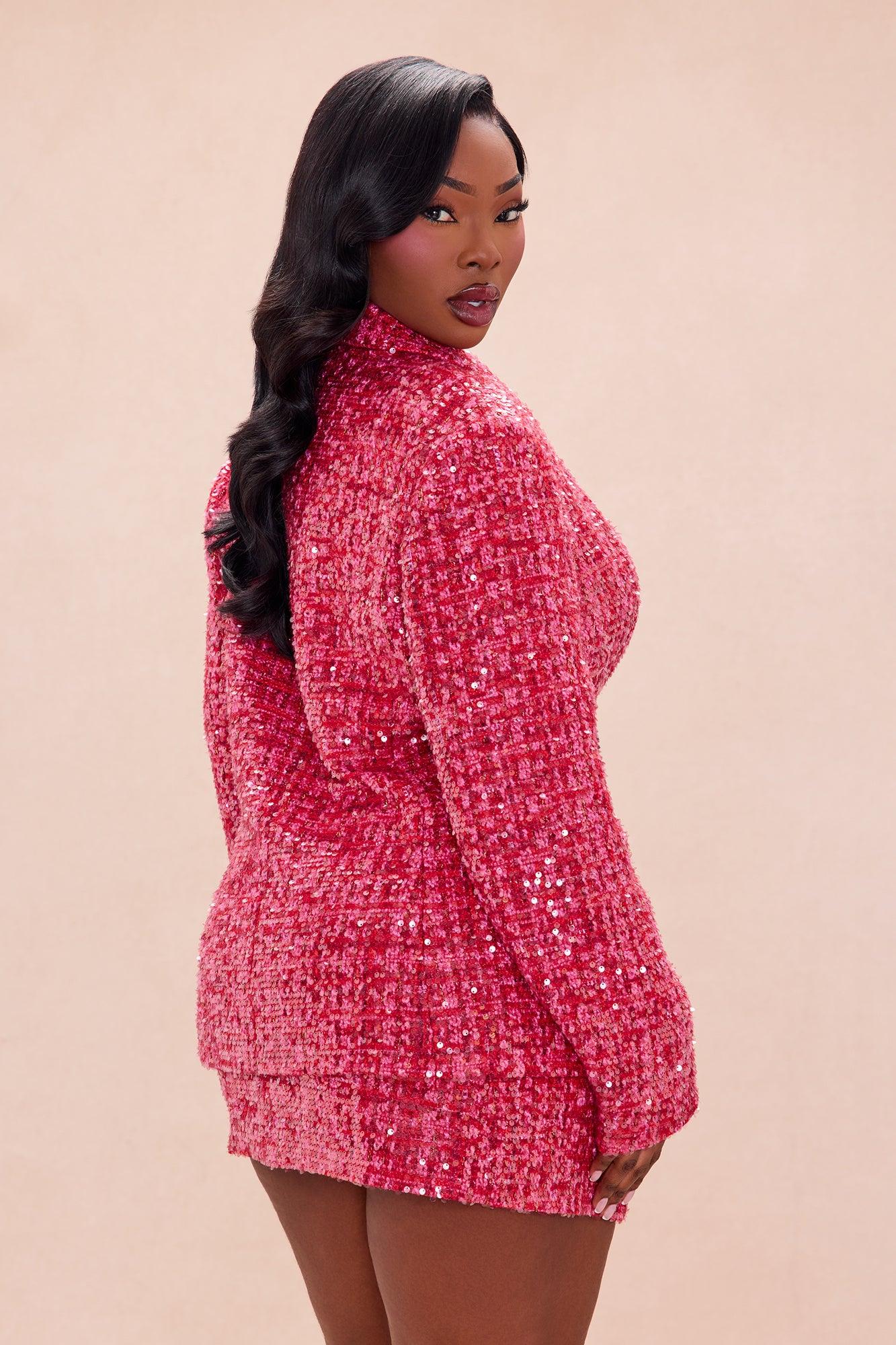 Margot Embellished Tweed Blazer - Hot Pink Female Product Image