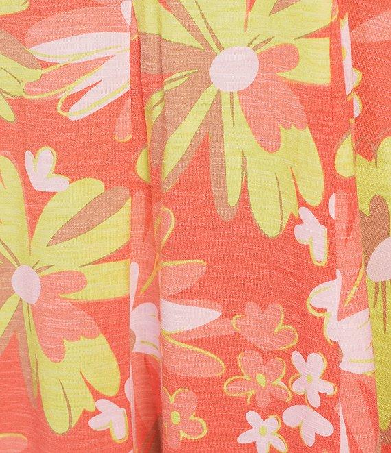 Multiples Plus Size Slub Knit Melon Print Scoop Neck Sleeveless Fit & Flare Midi Dress Product Image