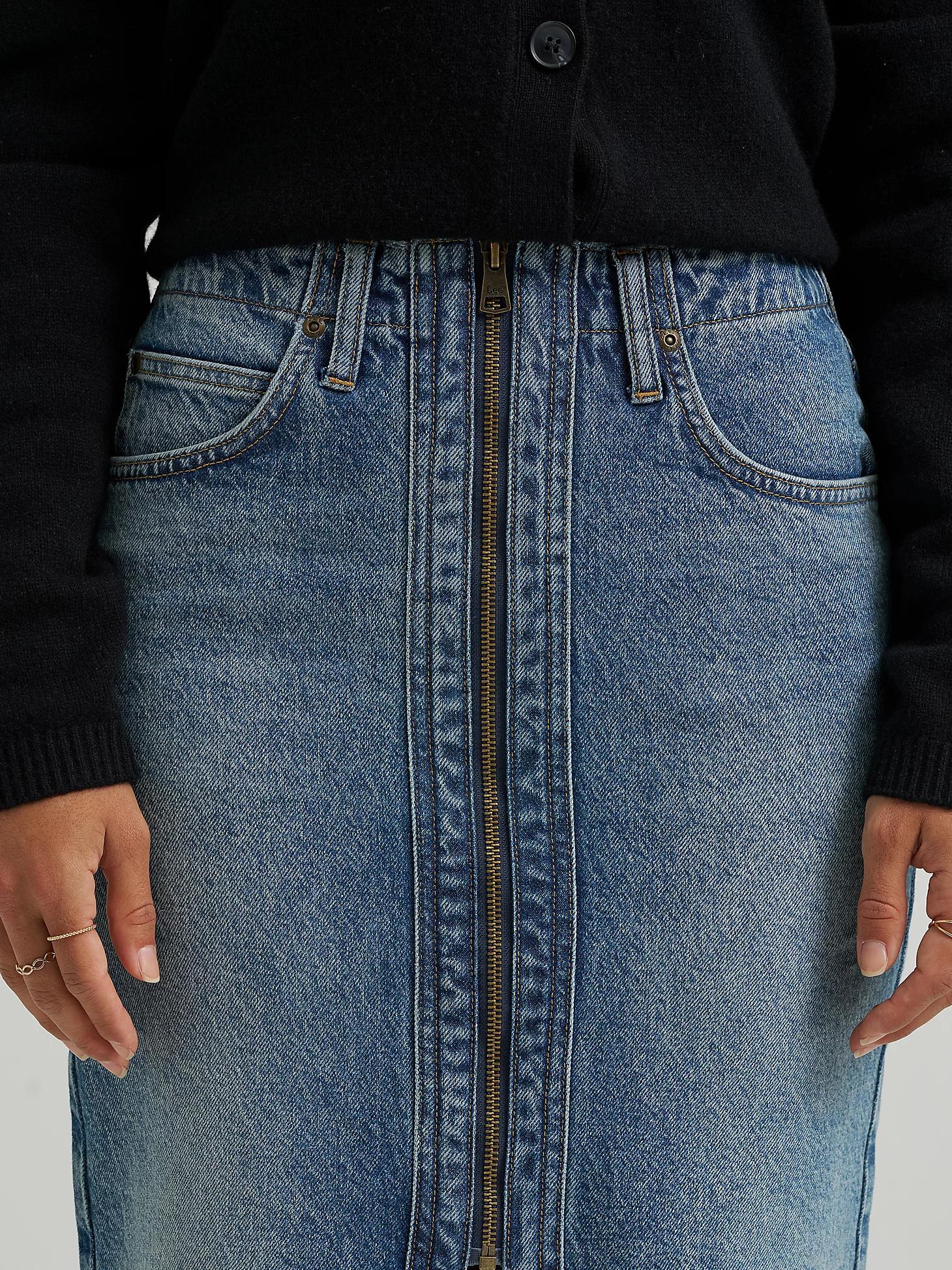 Women's High Rise Zip Front Denim Midi Skirt | Women's Skirts & Dresses | Lee® Product Image