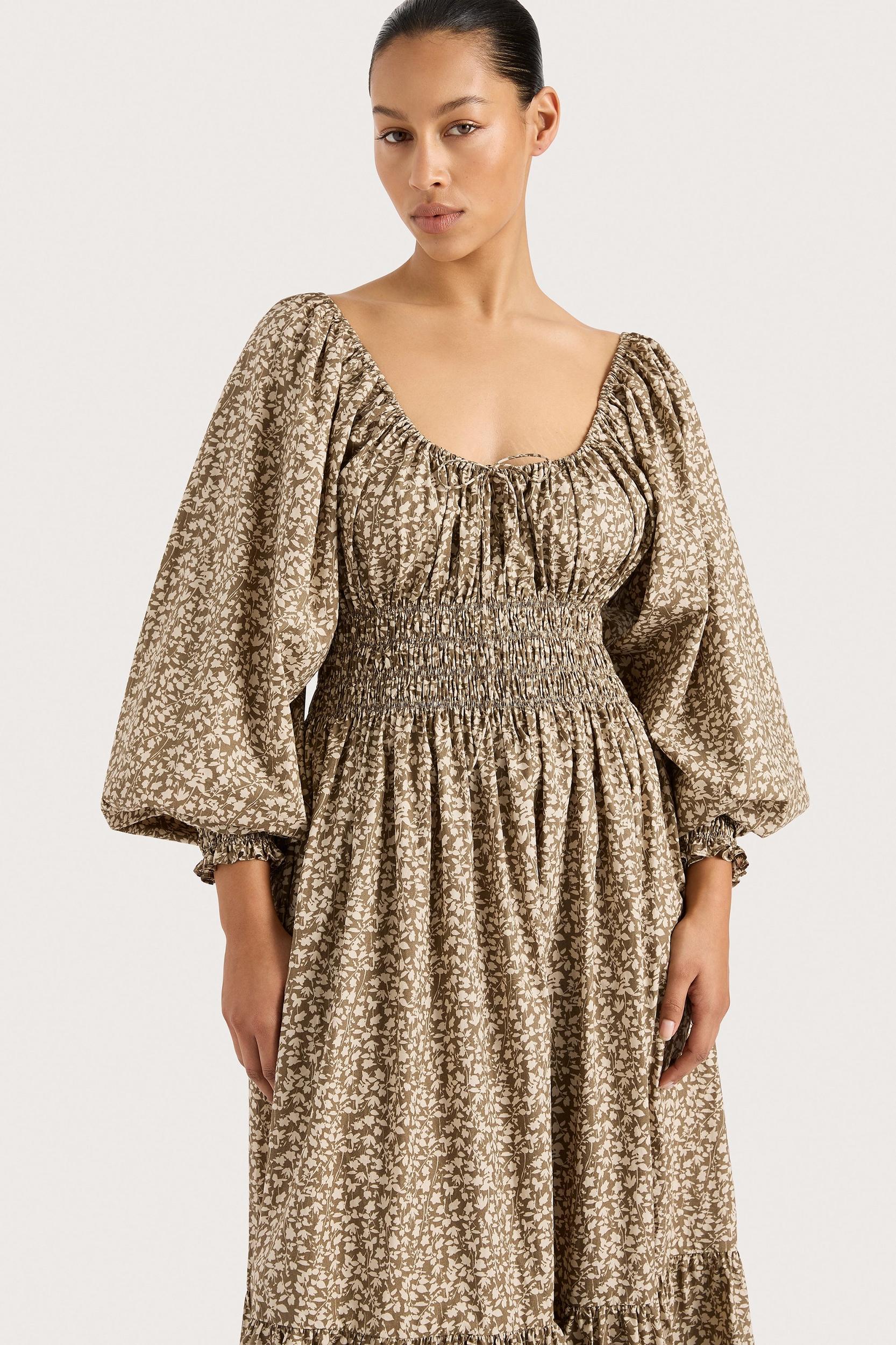 Fleur Maxi Dress Micro Leaves Walnut - Final Sale Product Image