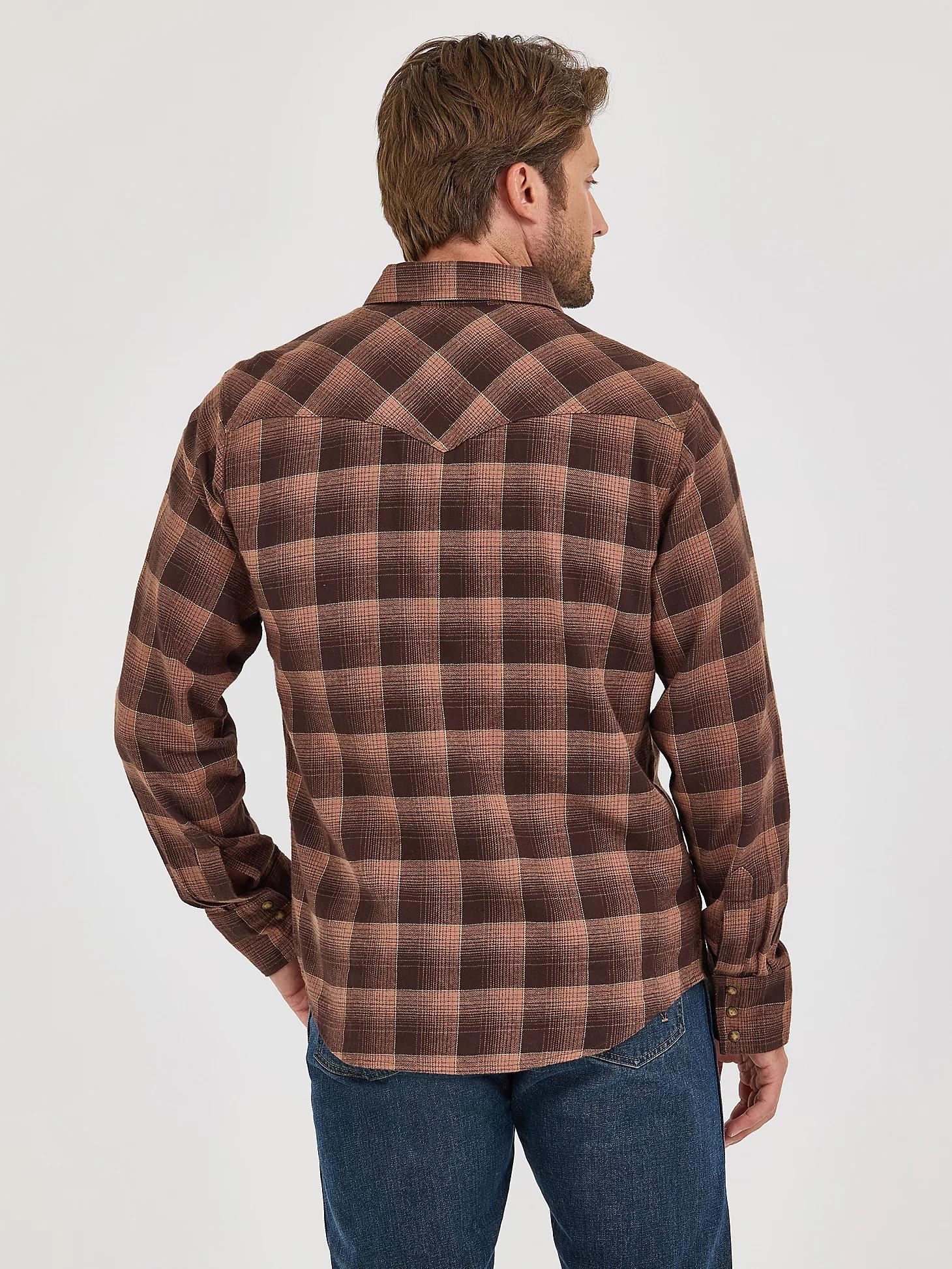 Men's Wrangler Retro® Long Sleeve Flannel Western Snap Plaid Shirt in Mocha Product Image