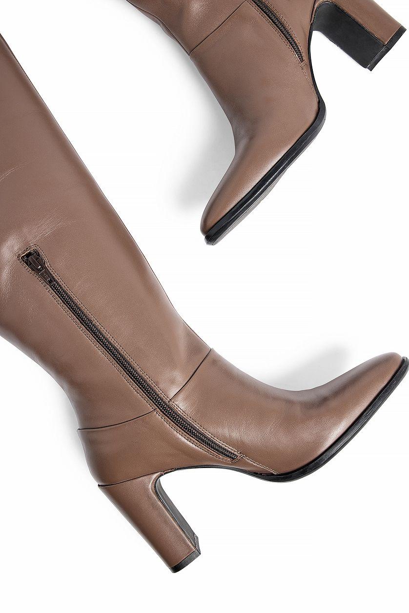 Rounded Toe Leather Knee High Boots Product Image