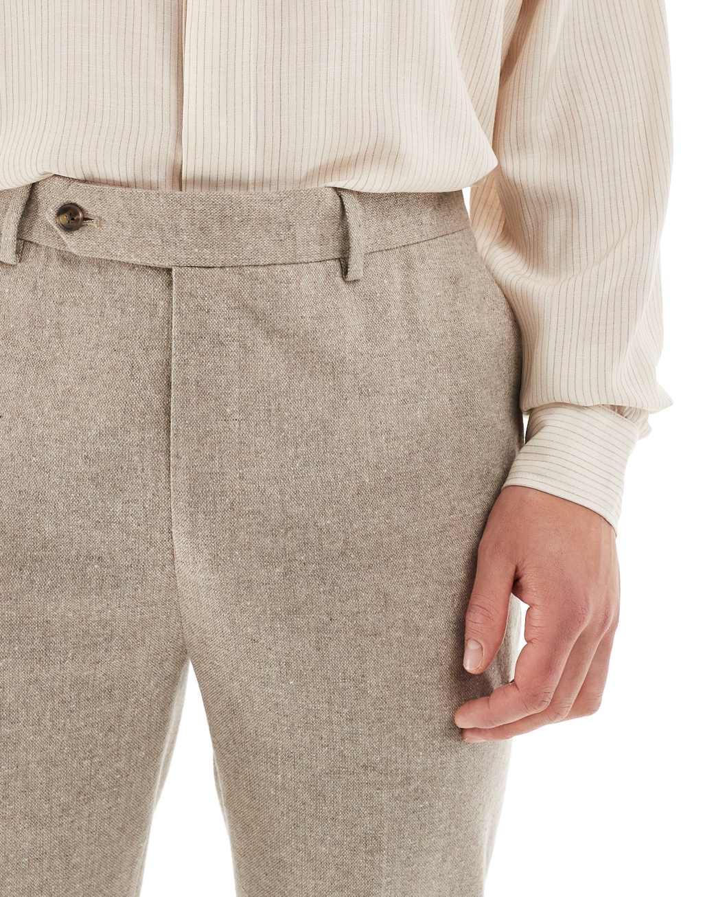 ASOS DESIGN smart tapered fit wool mix pants in stone Product Image