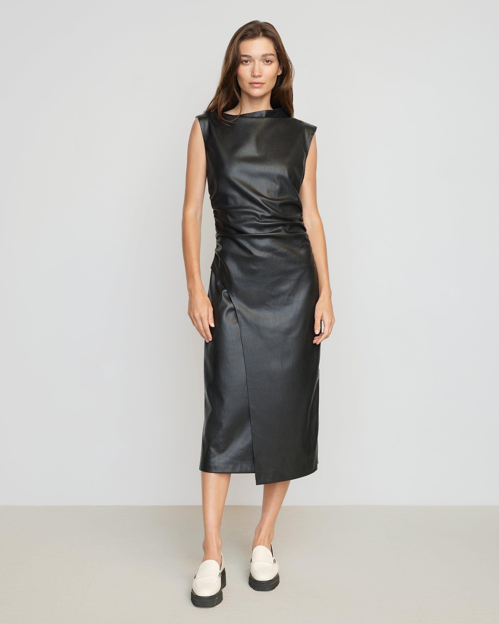 Channing Vegan Leather Wrap-Neck Dress Product Image