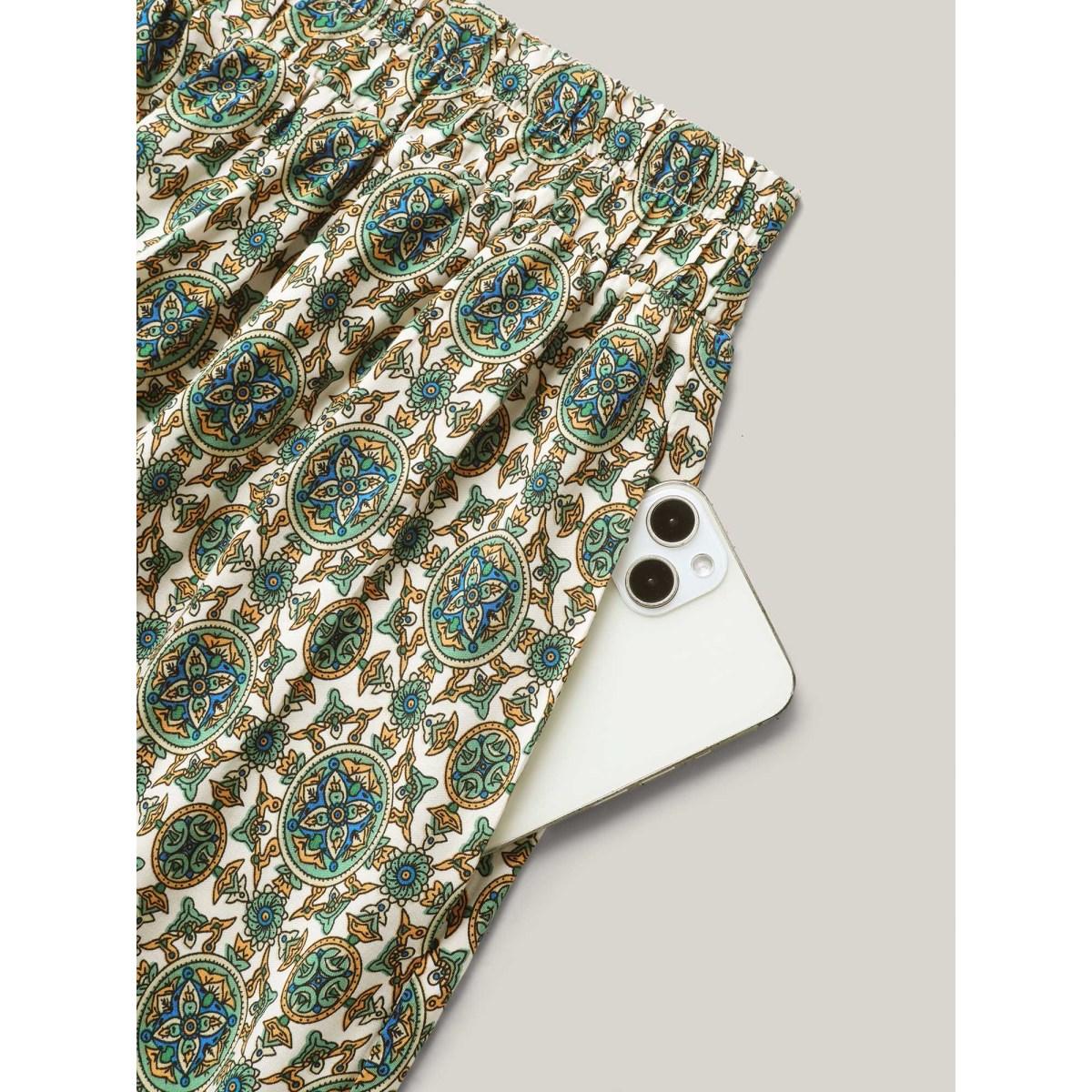 Plus Size Breezy Boho Print Stretchy Maxi Skirt Women Emerald Loose No stretch Side seam pocket Vacation Skirts BloomChic 14-16/1X Product Image