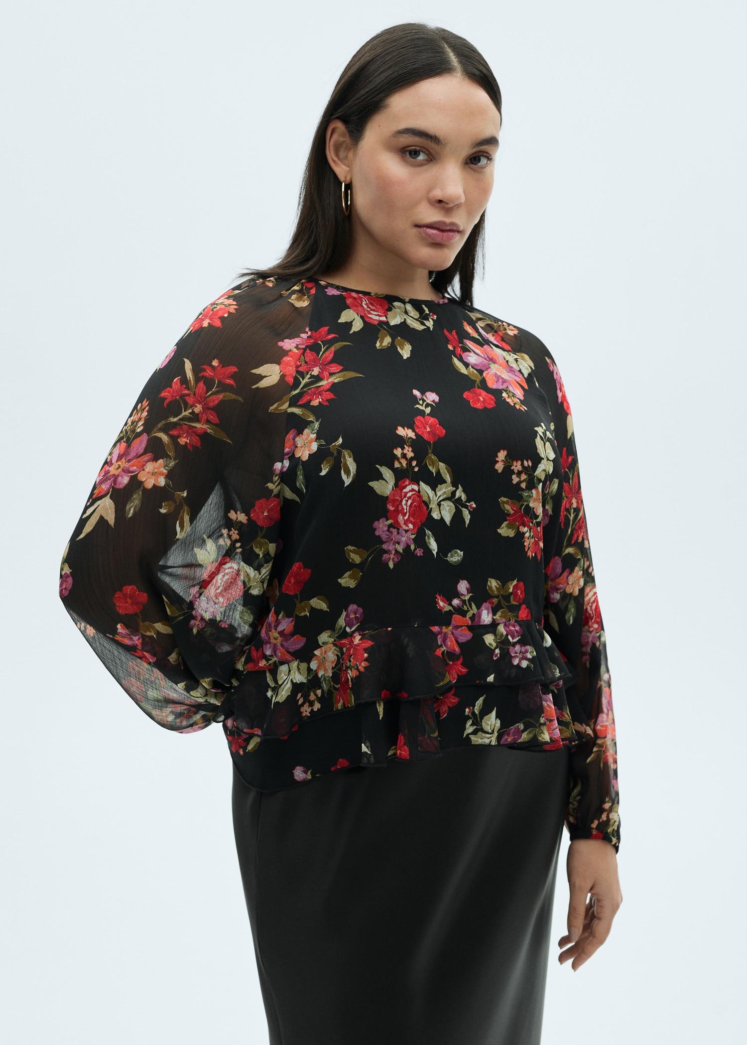 Floral ruffled blouse - Women | MANGO USA Product Image