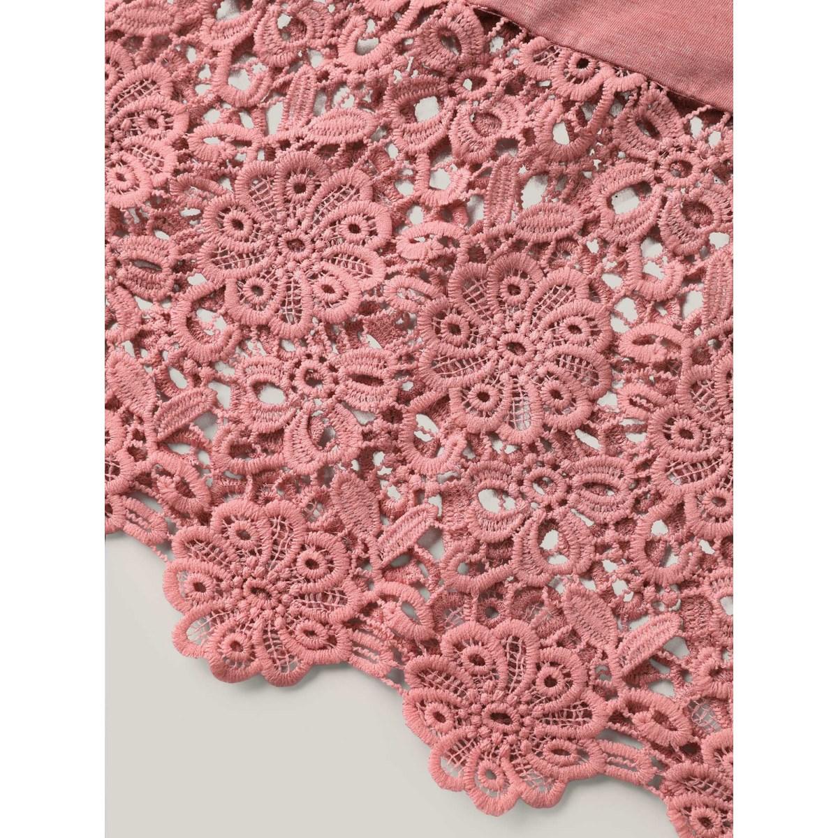 Plus Size Stretchy Waist Lace Pockets Midi Dress DustyPink Women Elegant Woven ribbon&lace trim Knit Dresses Bloomchic 12/L Product Image