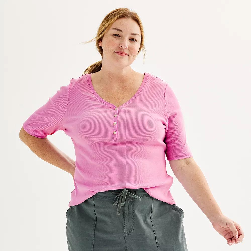 Plus Size Sonoma Goods For Life Slim Fit Elbow Sleeve Henley, Womens Product Image