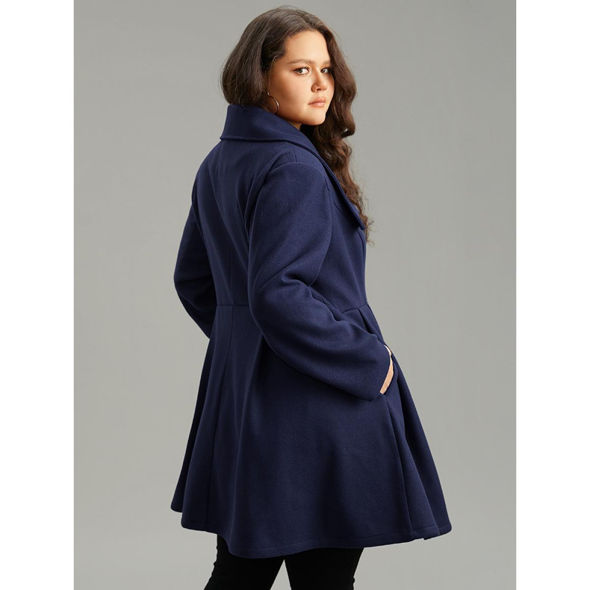 Plus Size Plain Button Up Pocket Asymmetrical Lapel Collar Coat Women Indigo Timeless Plain Ladies Elegant Winter Coats BloomChic 28/5X Product Image