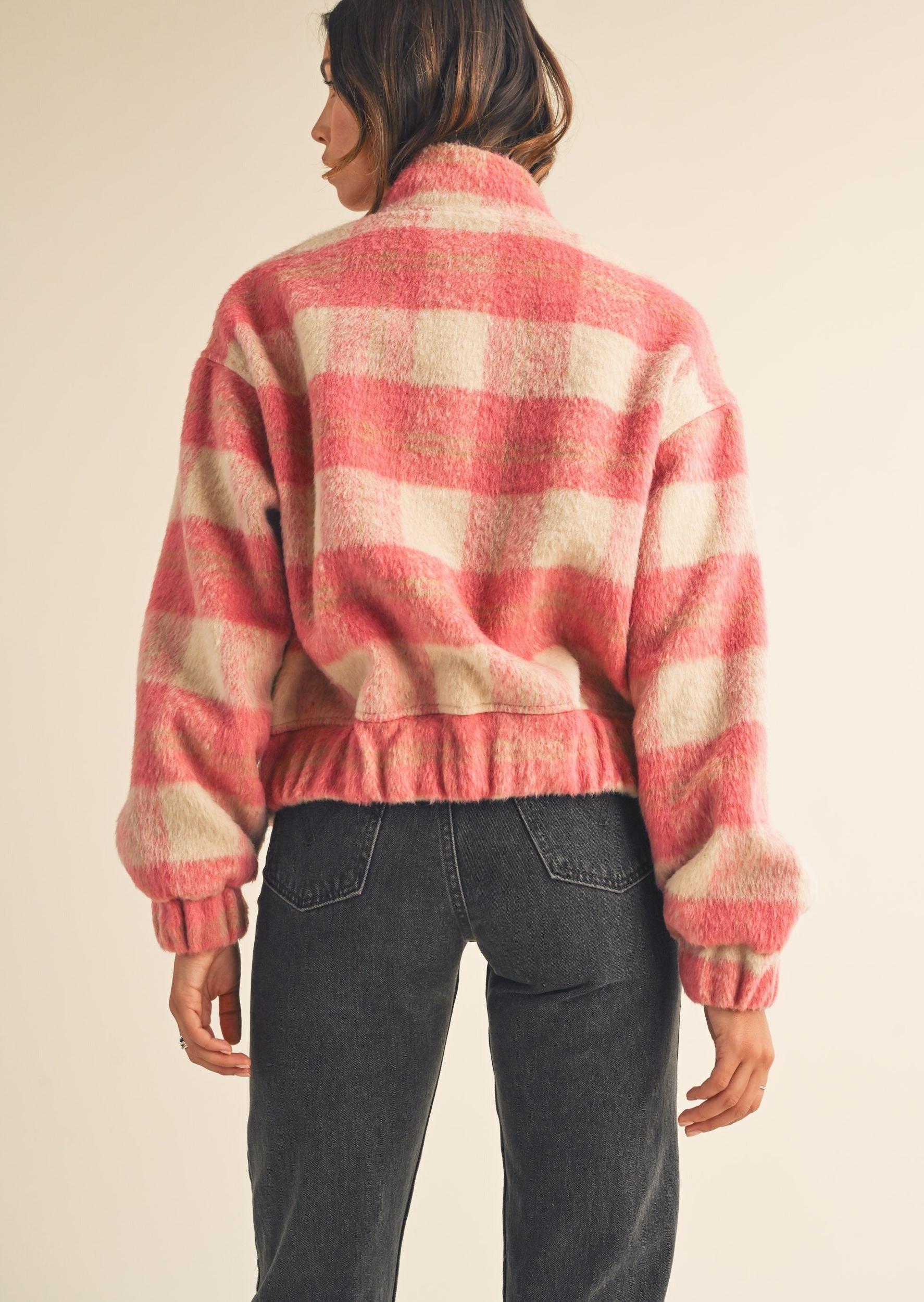 Fuzzy Plaid Bomber Jacket Product Image