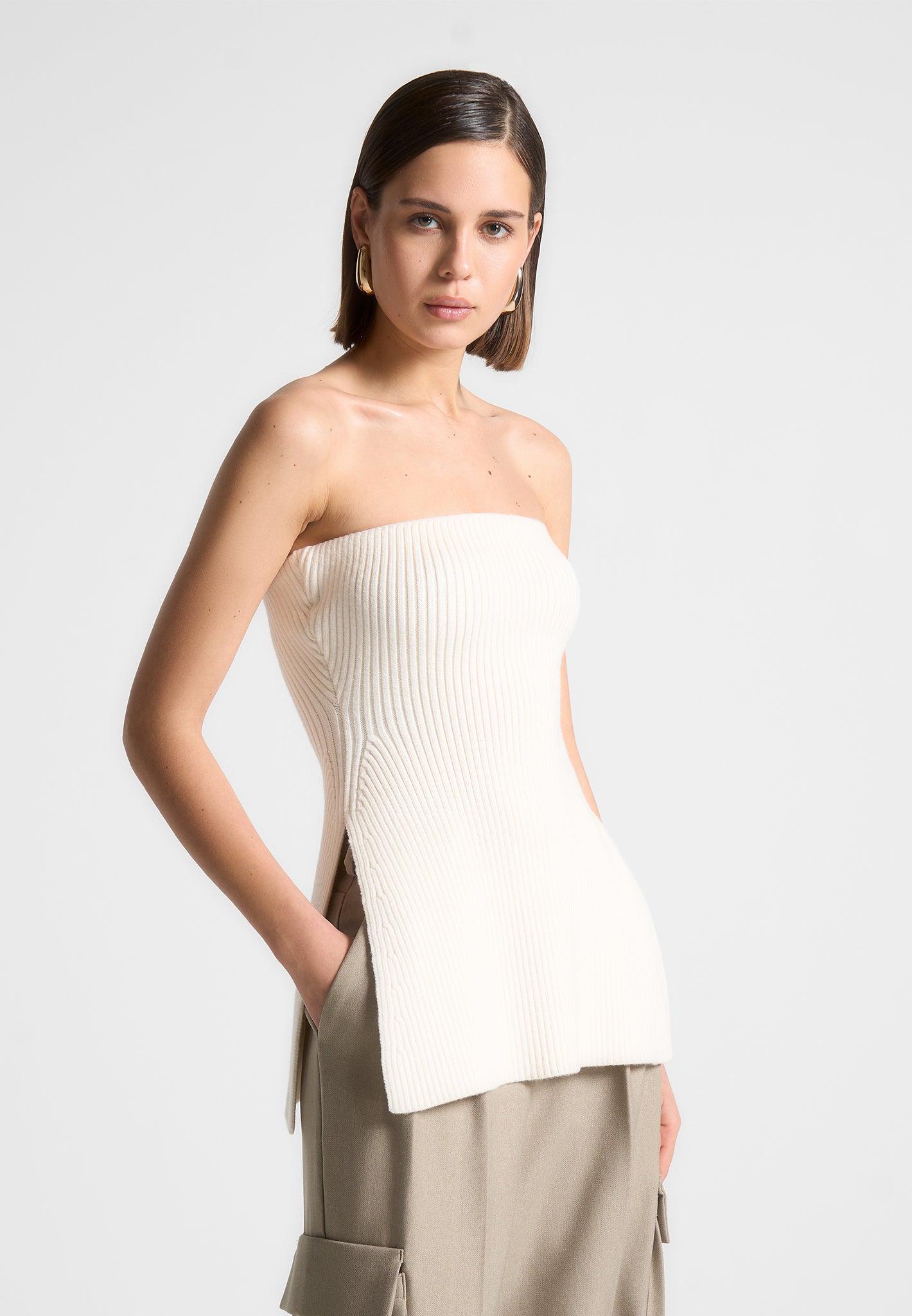 Rib Knit Longline Bandeau Top - Off White Female Product Image