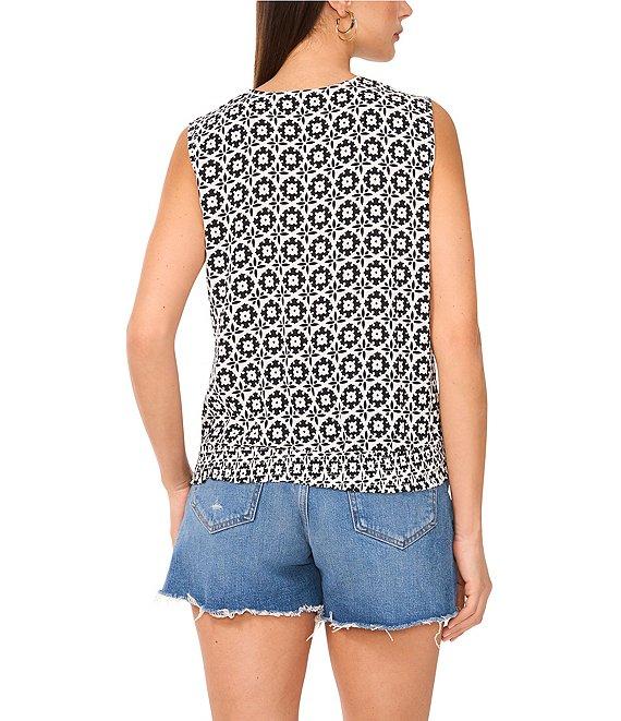 Vince Camuto Woven Surplice V-Neck Sleeveless Printed Top Product Image