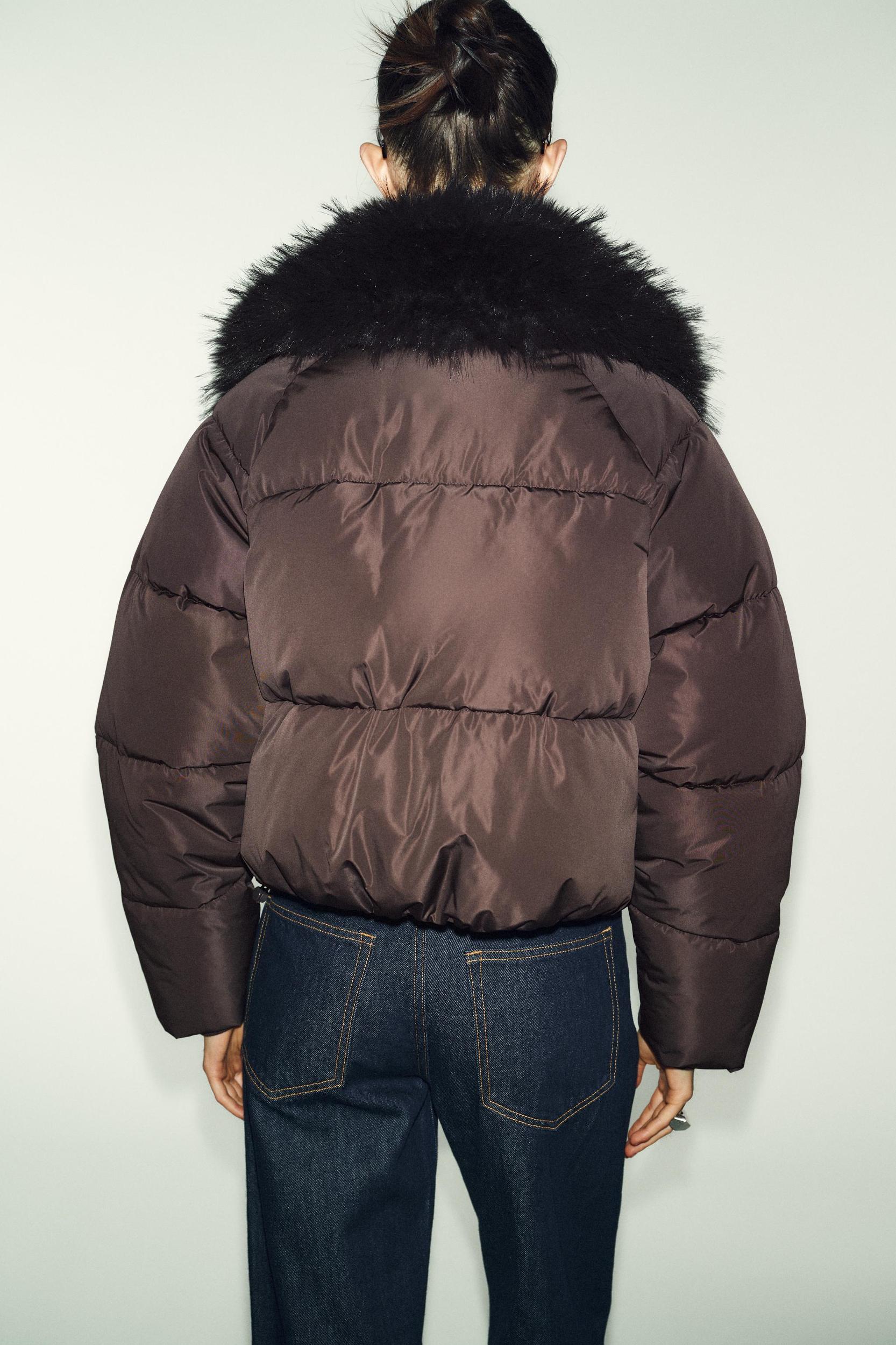 FAUX FUR LAPEL QUILTED BOMBER JACKET Product Image