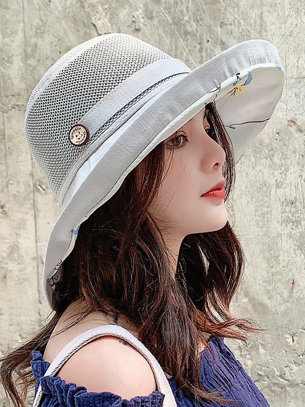 Hollow Lace-Up Printed Split-Joint Sun Hat Product Image