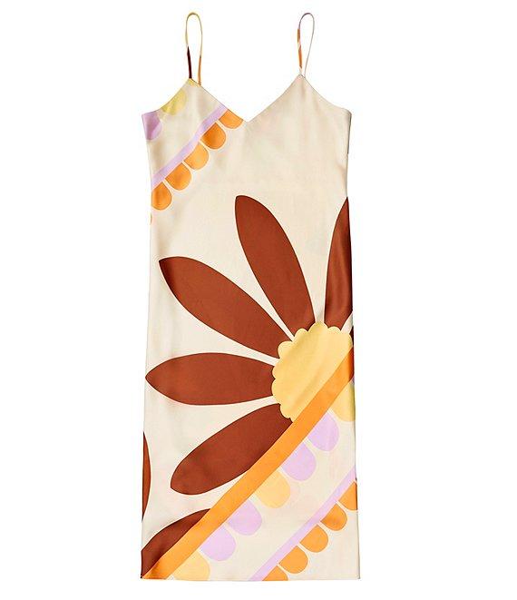 Gianni Bini Harper Sunburst Satin V-Neck Sleeveless Slip Midi Dress Product Image