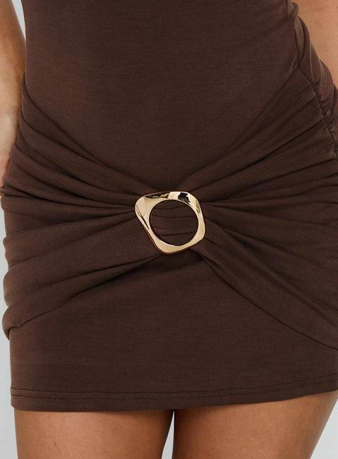 Kharla Ruched Hardware Mini Dress Brown Product Image