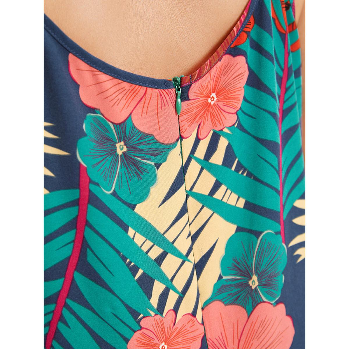 Plus Size Indigo Floral Print Pocket Cami Jumpsuit Women Elegant Sleeveless Spaghetti Strap Dailywear Loose Jumpsuits BloomChic 22-24/3X Product Image