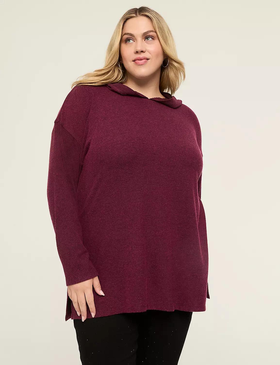 Cozy Rib-Mix Long-Sleeve Hoodie Tunic Product Image