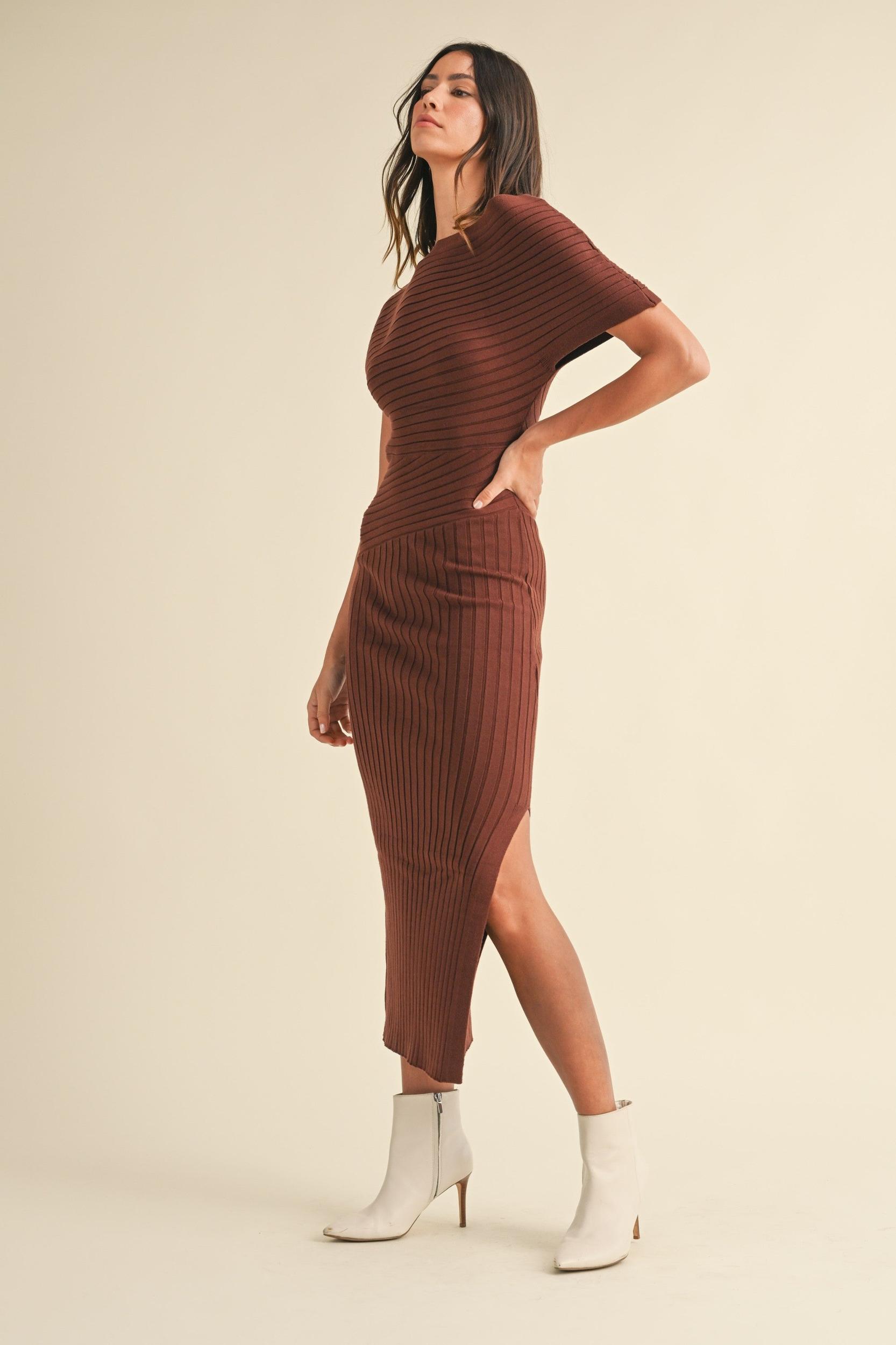 One Shoulder Ribbed Knit Midi Dress Product Image