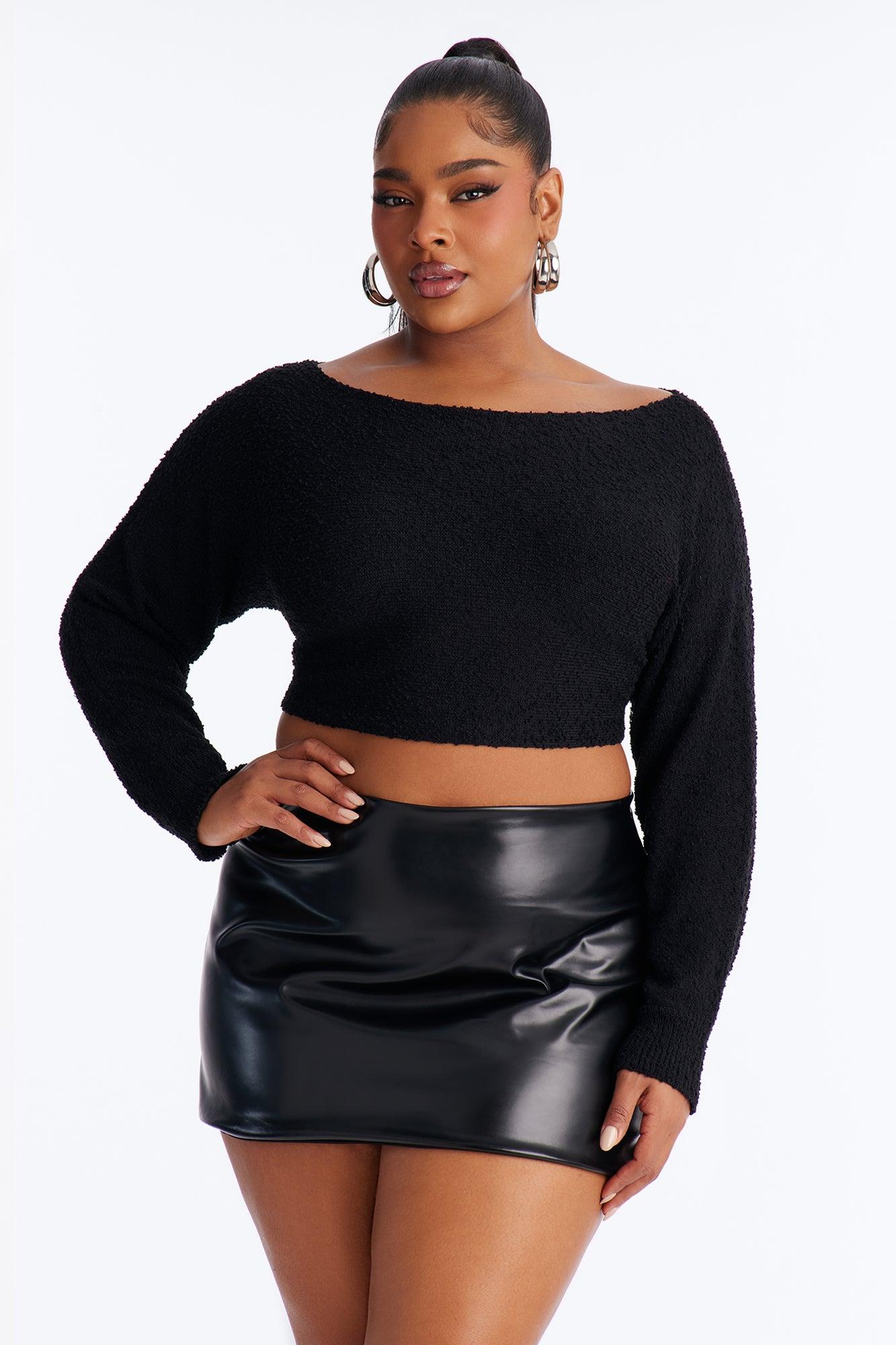 Comfy On Purpose Cropped Off Shoulder Sweater Top - Black Female Product Image