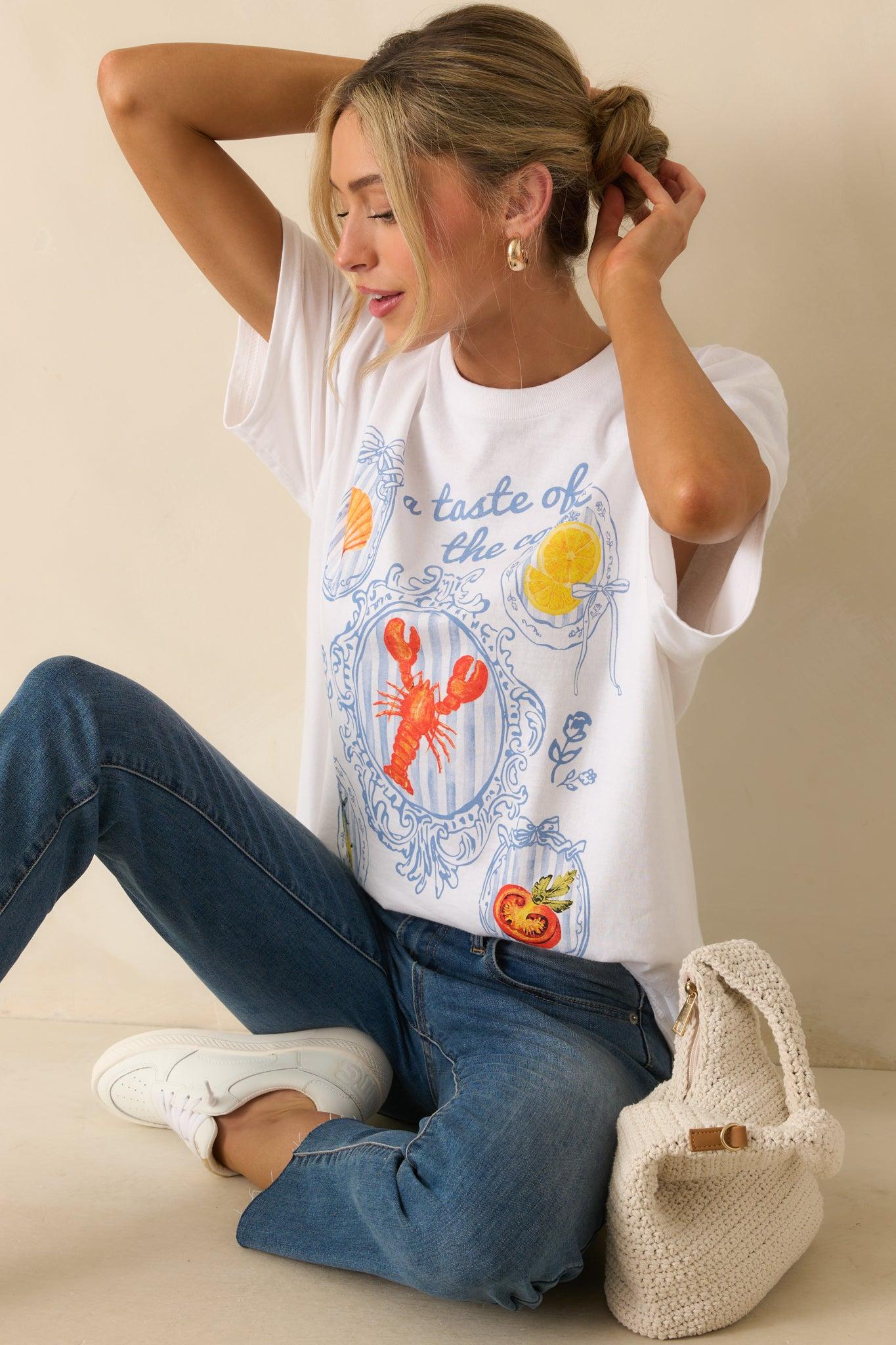 A Taste Of The Coast White Cotton Coastal Graphic Tee Product Image