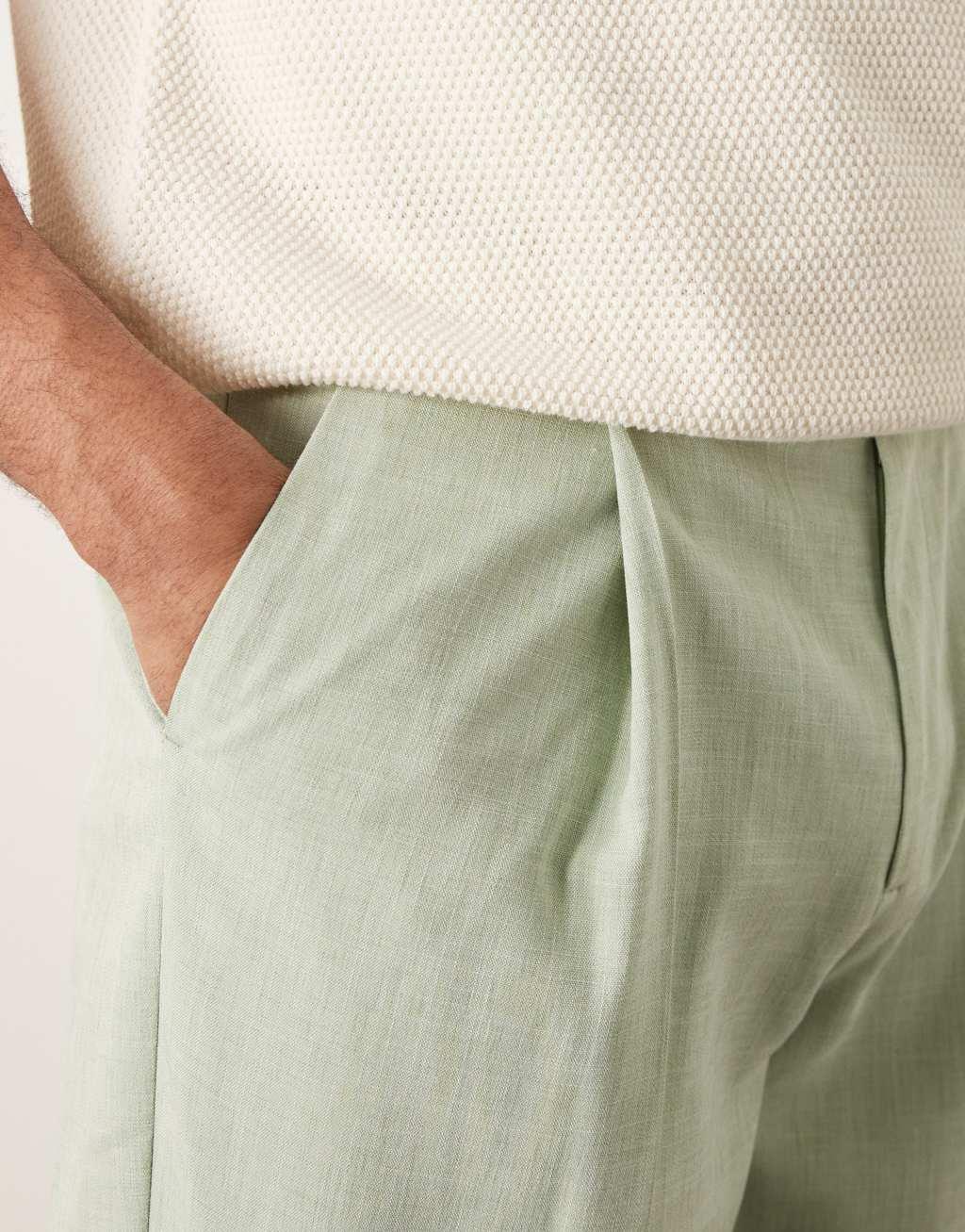 ASOS DESIGN smart wide leg micro texture pants in light green Product Image