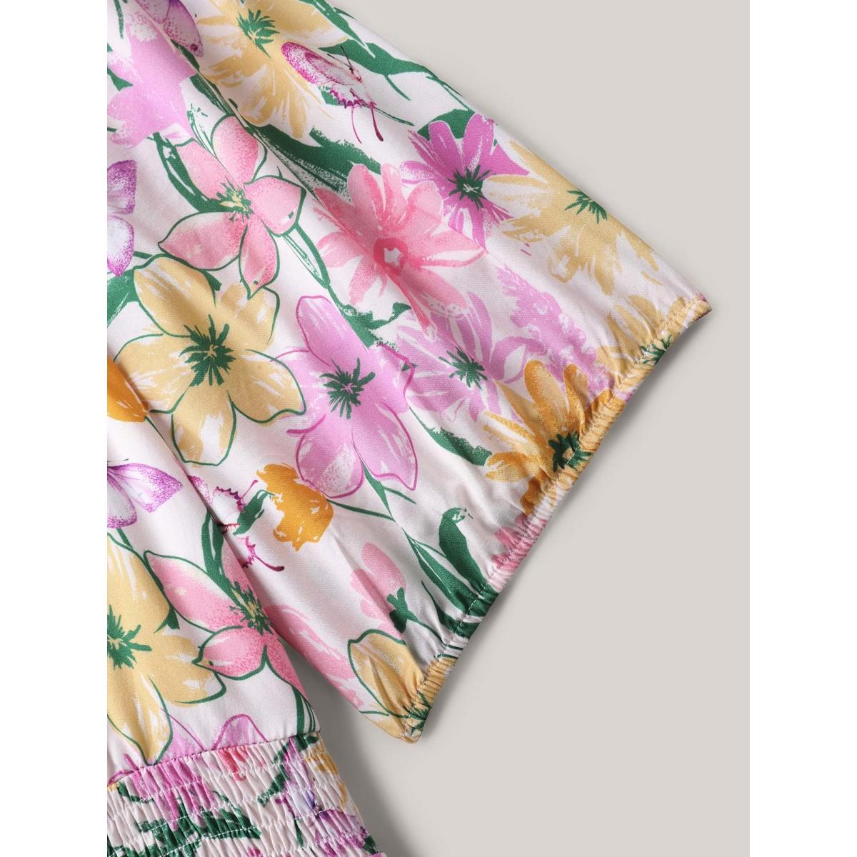 Plus Size Sweet Floral Print Square Neck Midi Dress Lilac Women Square Neck Short sleeve Curvy BloomChic 12/L Product Image