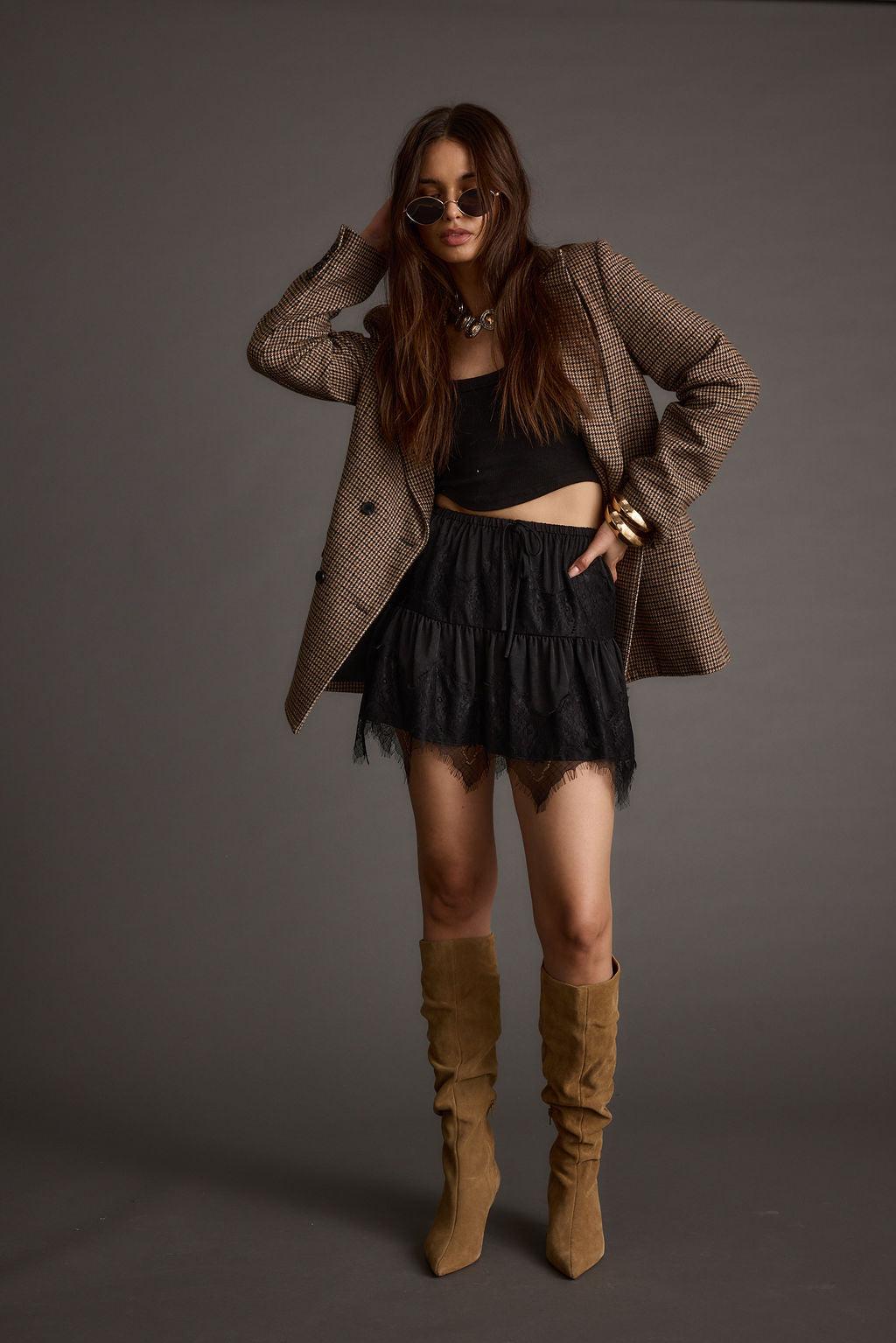 Bexley Black Lace Trim Mini Skirt Product Image