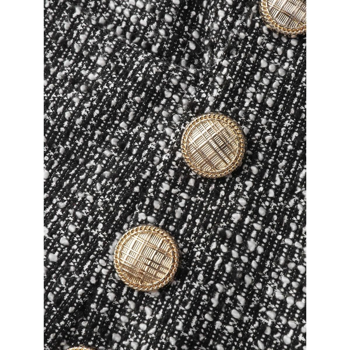 Plus Size Tweed Metal Buttons Detail Pants Women Black Romantic Bodycon Mid Rise Elegant Pants BloomChic 30/6X Product Image