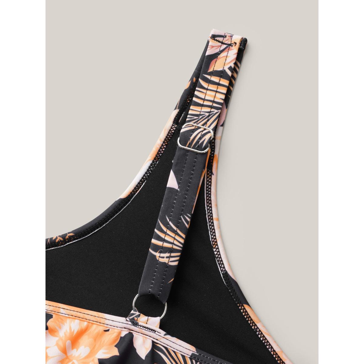 Plus Size Tropical Floral Flared One-Piece Swimsuit Women's Swimwear Black Resort Gathered Curve Bathing Suits High stretch One Pieces BloomChic 22-24/3X Product Image