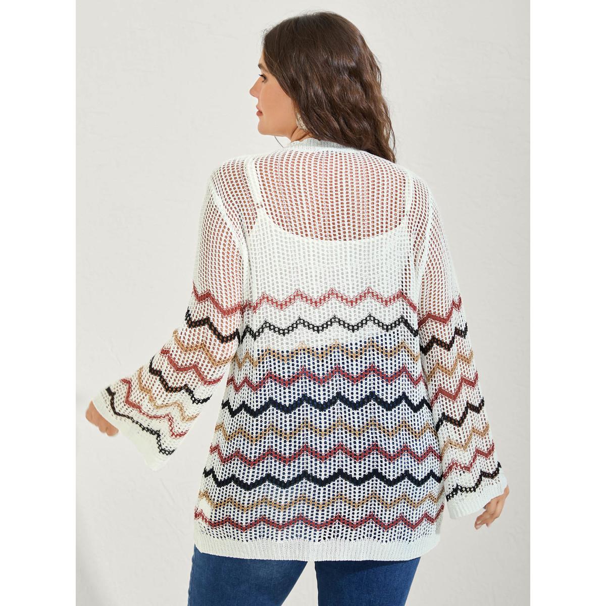 Plus Size Irregular Stripes Front Double Tie Lightweight Cardigan Ivory Women Loose Sleeveless Vacation Cardigans BloomChic 22-24/3X Product Image