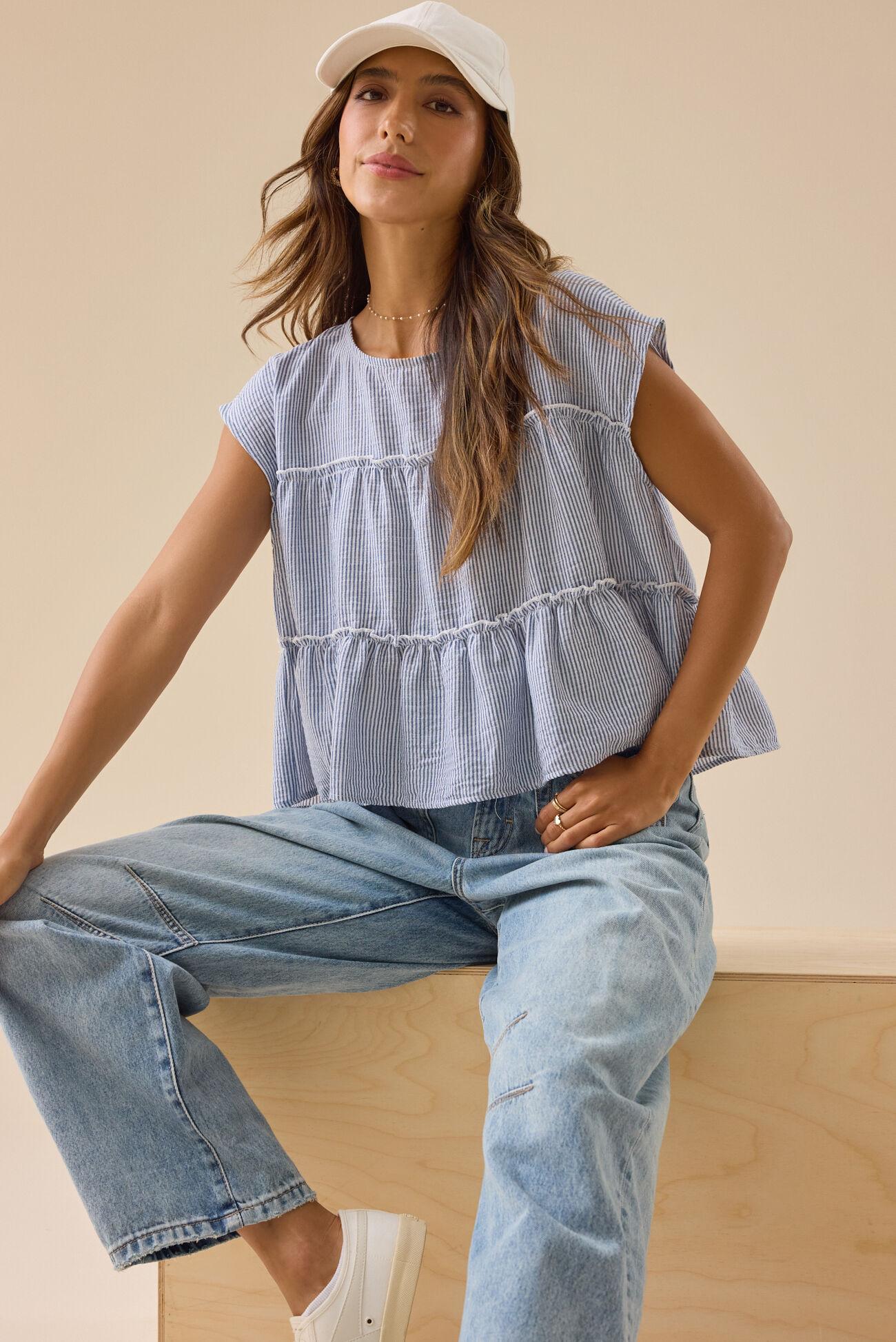 Matalyn Stripe Tiered Babydoll Top Product Image