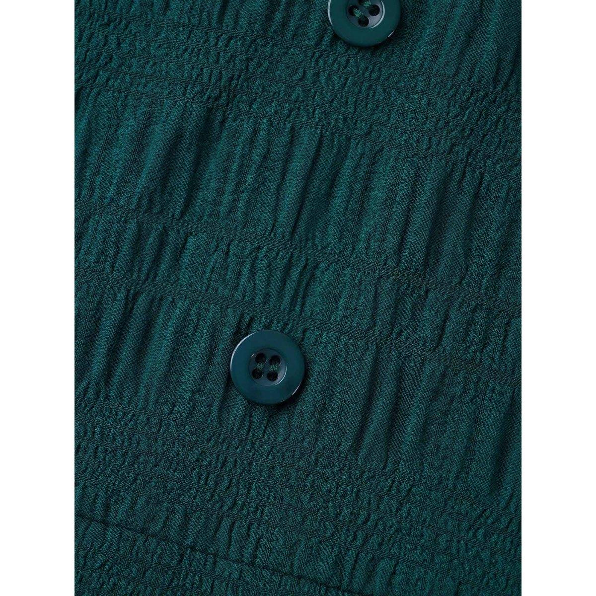 Plus Size Textured Waist-Defined Button Midi Dress Emerald Women Elegant Texture V-neck Elbow-length sleeve Curvy BloomChic 18-20/2X Product Image