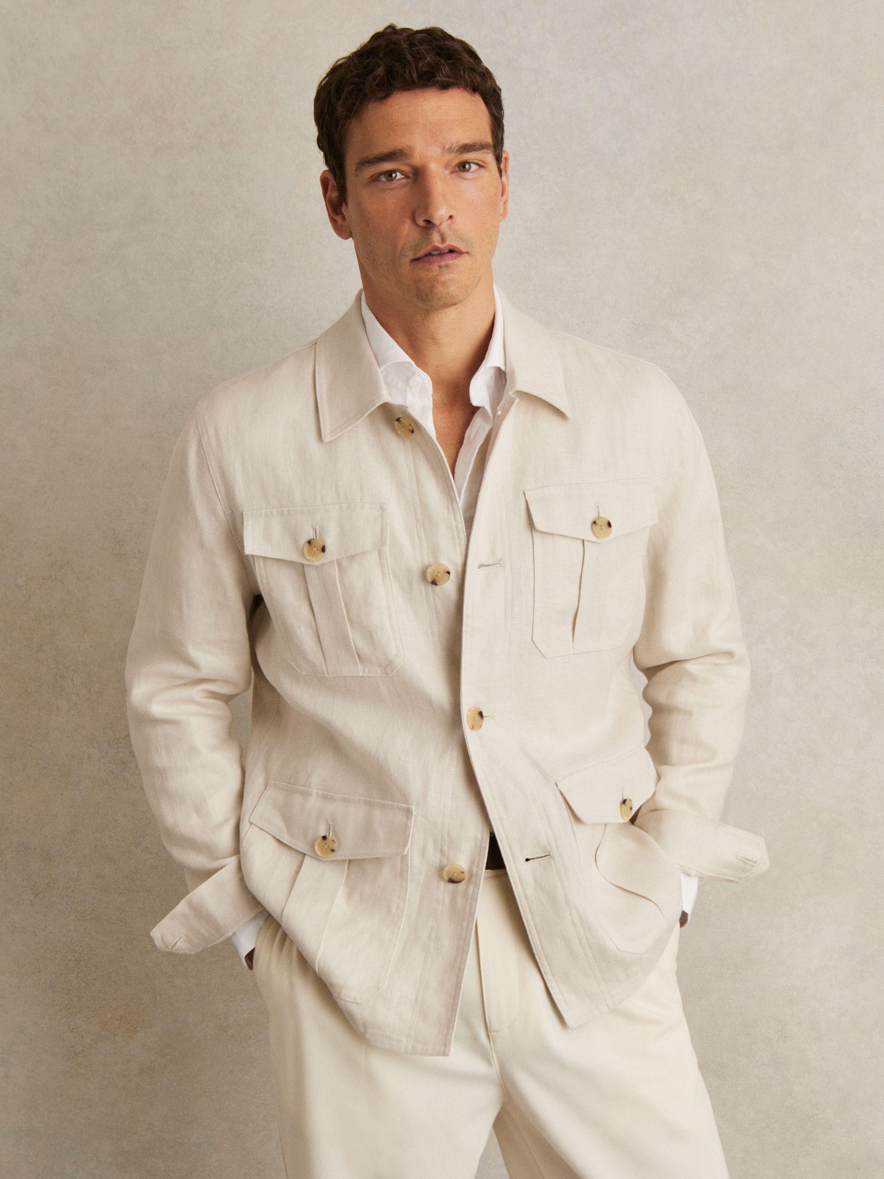 Linen Four-Pocket Safari Jacket in Off White Product Image