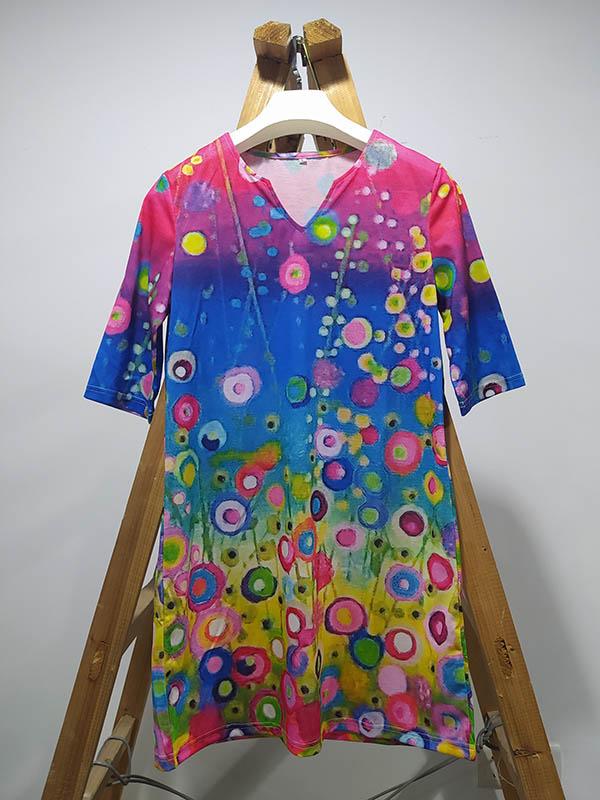 Original Printing V-Neck Short Sleeve Mini Dress Product Image