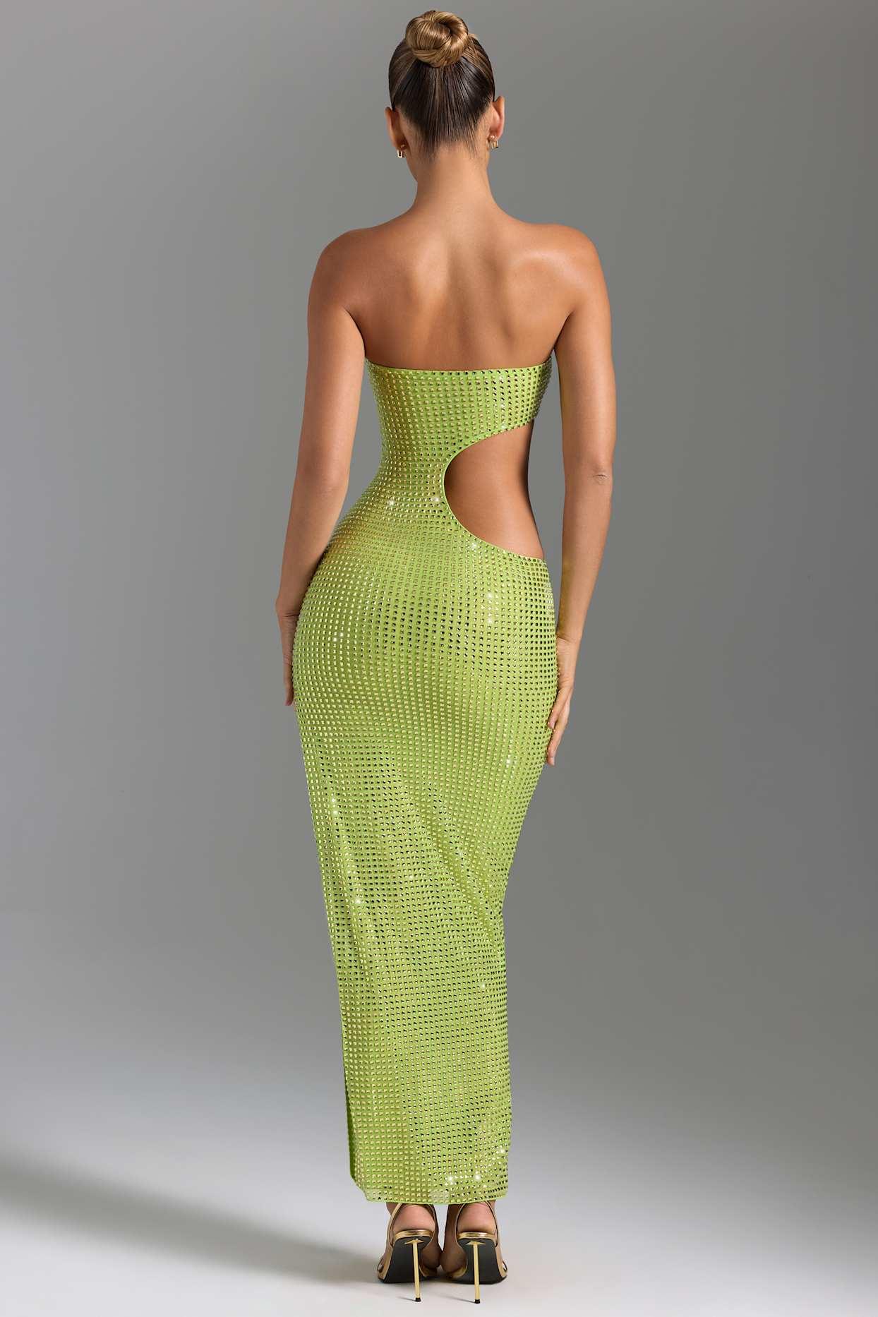 Embellished Cut-Out Bandeau Maxi Dress in Pear Green Product Image