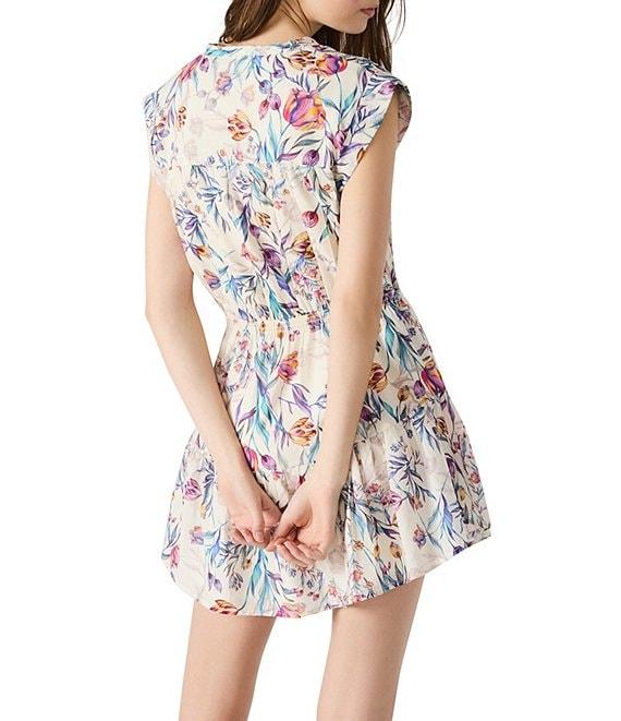 Steve Madden Faith Floral Printed Banded Collar Cap Sleeve Cotton Voile Tiered Mini Dress Product Image