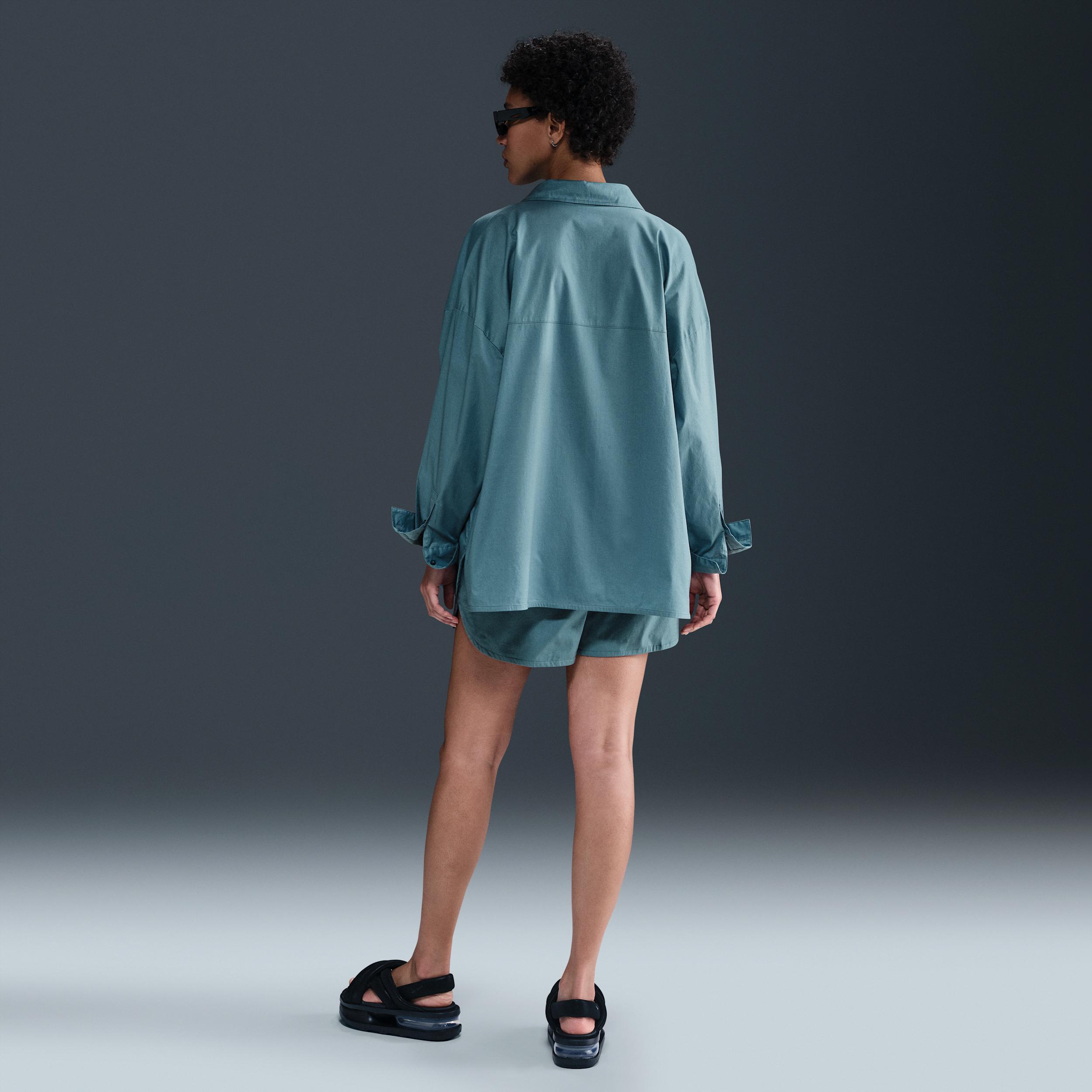 Womens Nike Sportswear Chill Poplin Loose Long-Sleeve Button-Up Top | HJ0715-100 Product Image