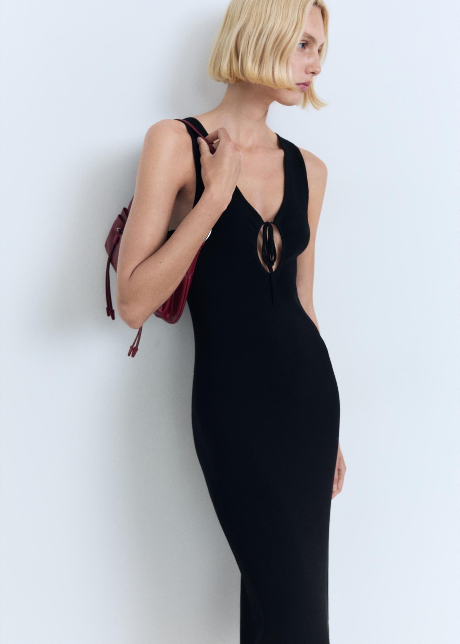 Knitted dress with bow neckline - Women | MANGO USA Product Image