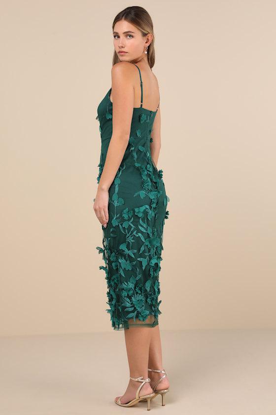 Limitless Adoration Emerald 3D Floral Embroidered Midi Dress Product Image
