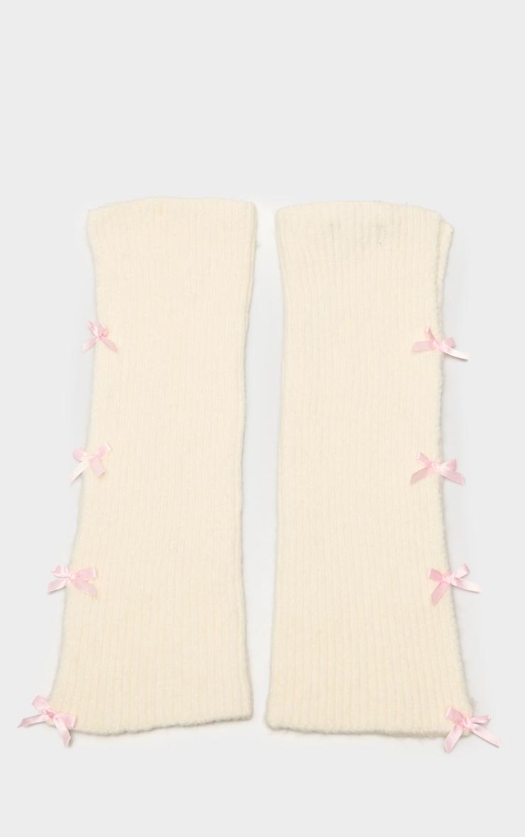Beige Bow Detail Arm Warmers Product Image