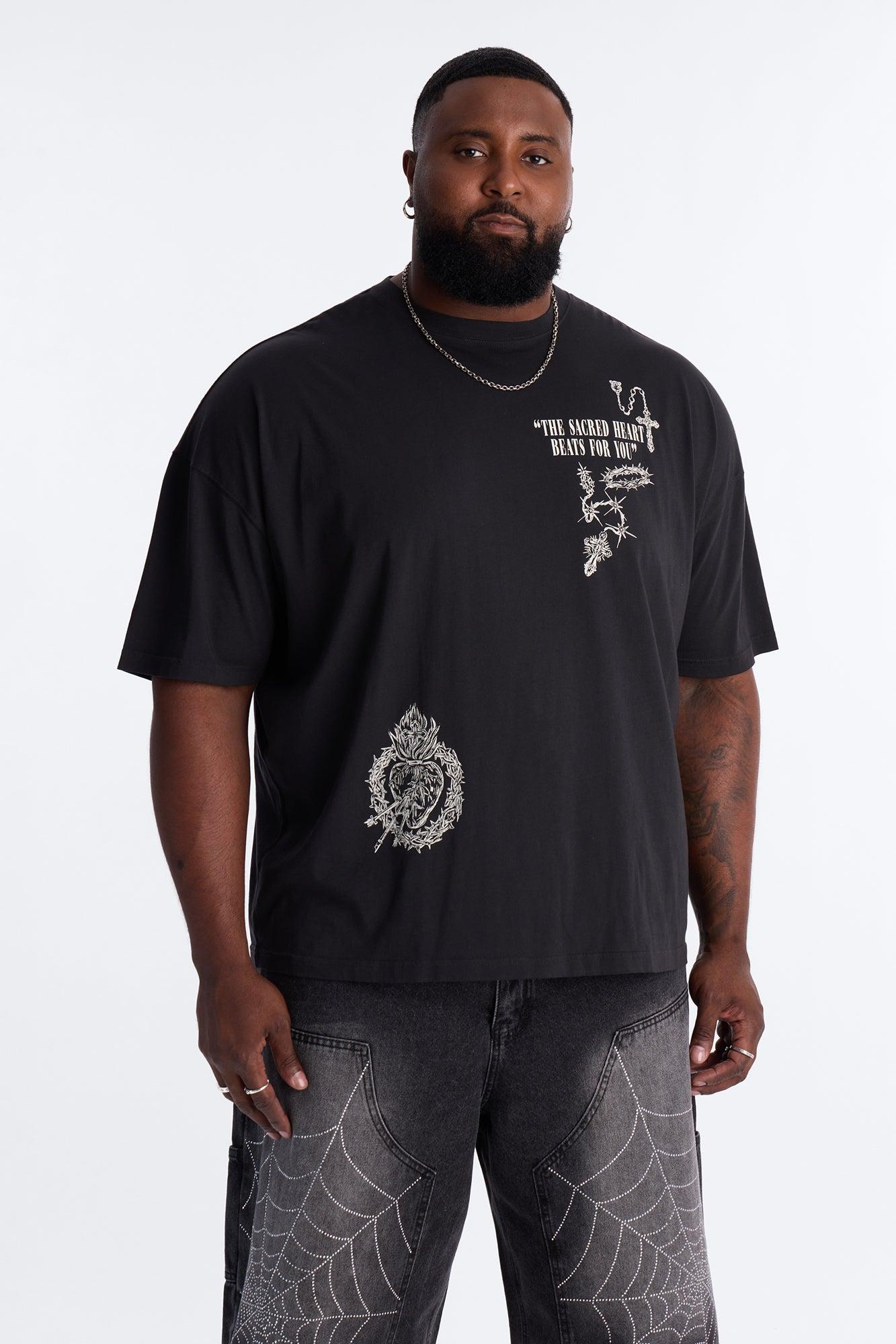 John 6:37 Oversized Short Sleeve Tee - Black Wash Male Product Image