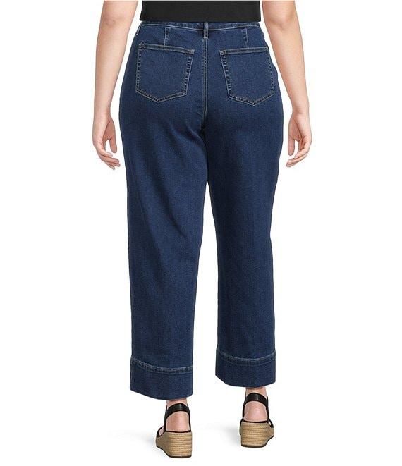 John Mark Plus Size Mid Waist Wide Leg Patch Pocket Denim Pants Product Image