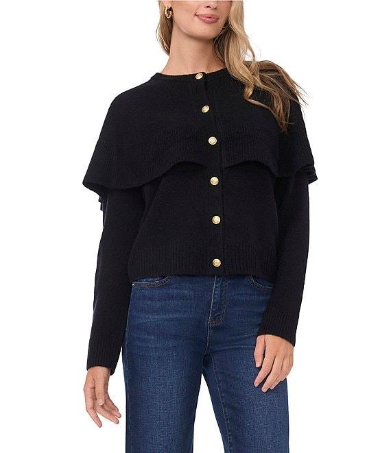 Vince Camuto Knit Round Neck Long Sleeve Cape Illusion Cardigan Product Image